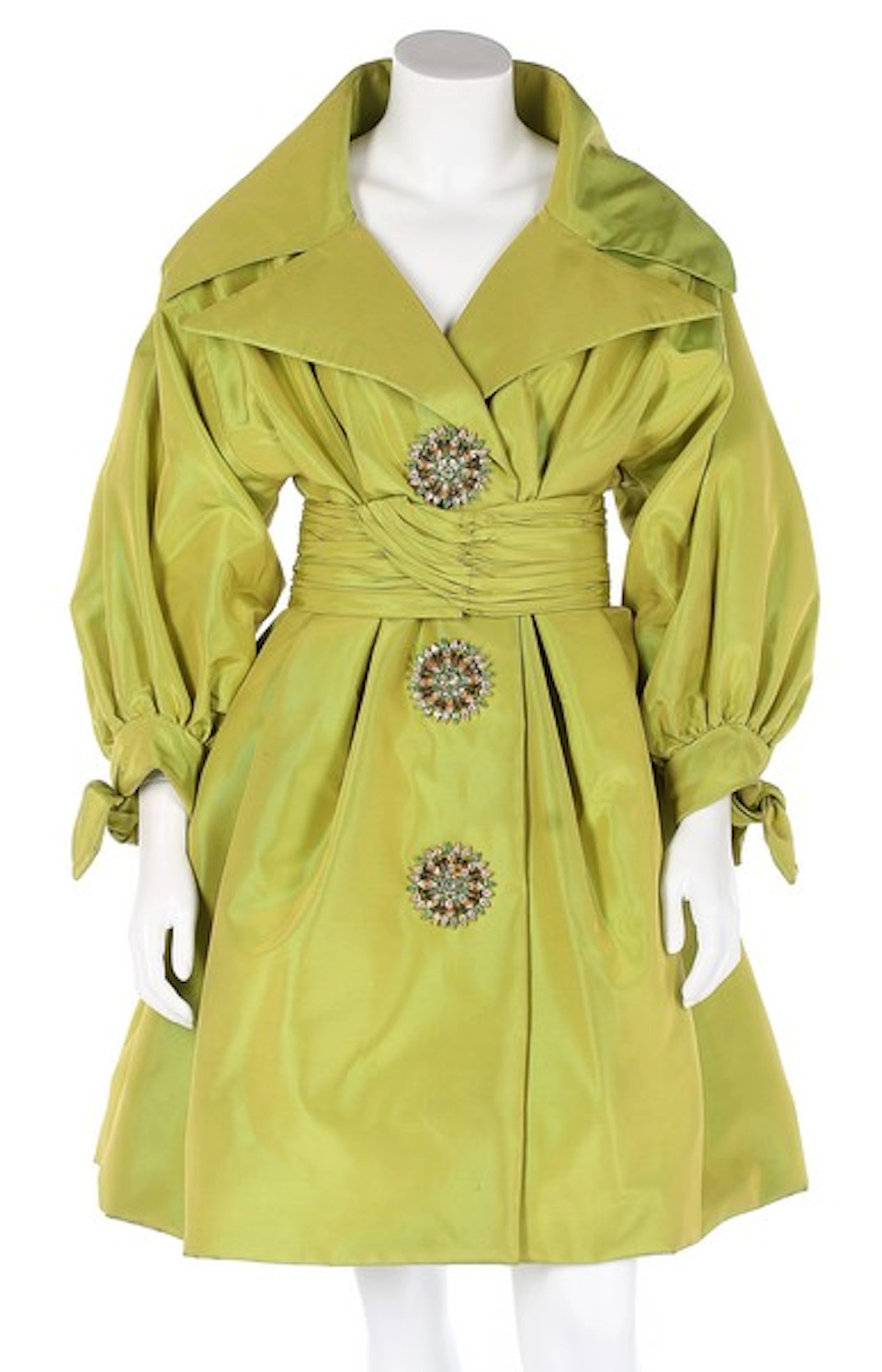 A Christian Lacroix couture chartreuse silk coat, Spring-Summer 1992, label