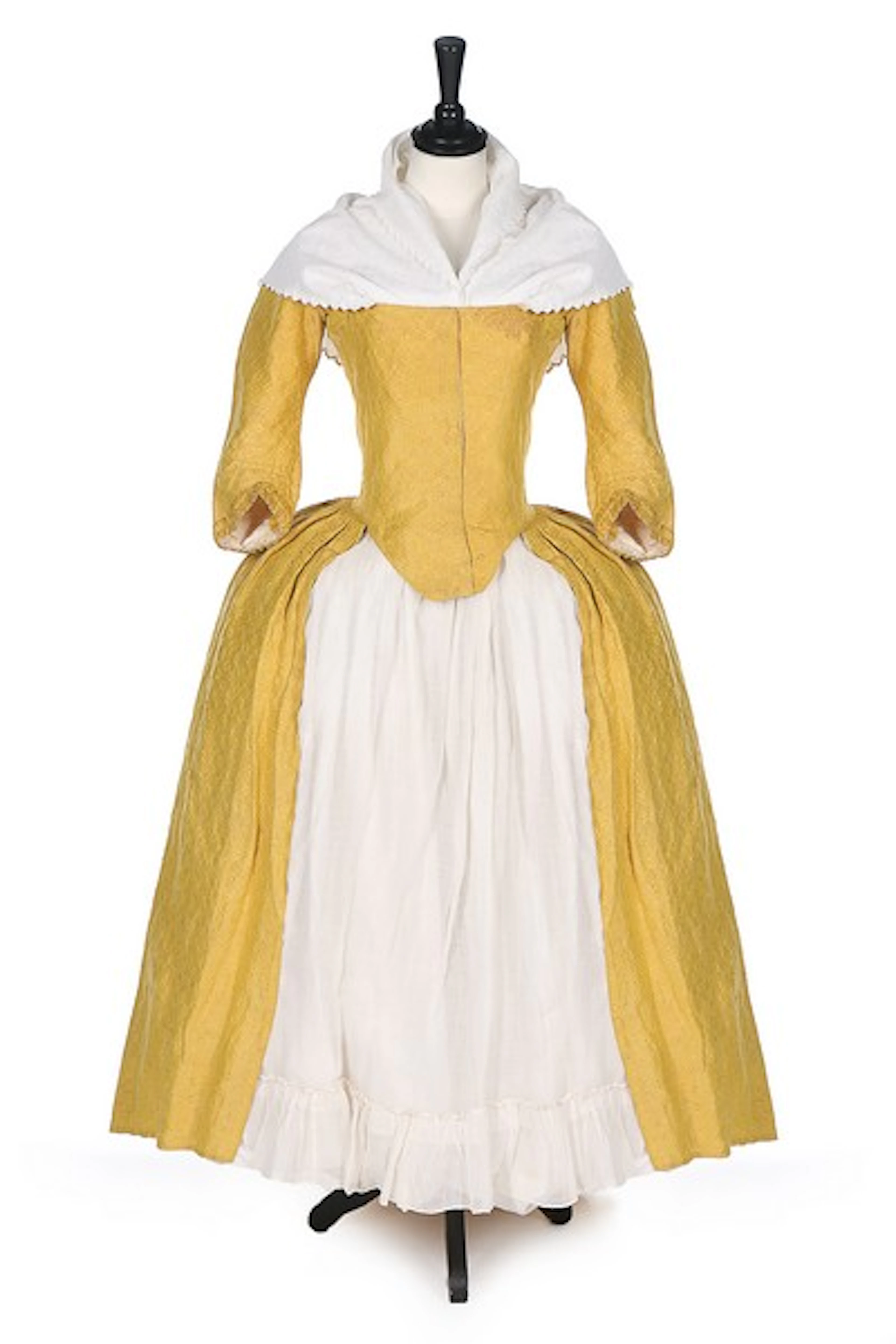 Two robes à la polonaise, American, 1770s, both with closed-front bodices,