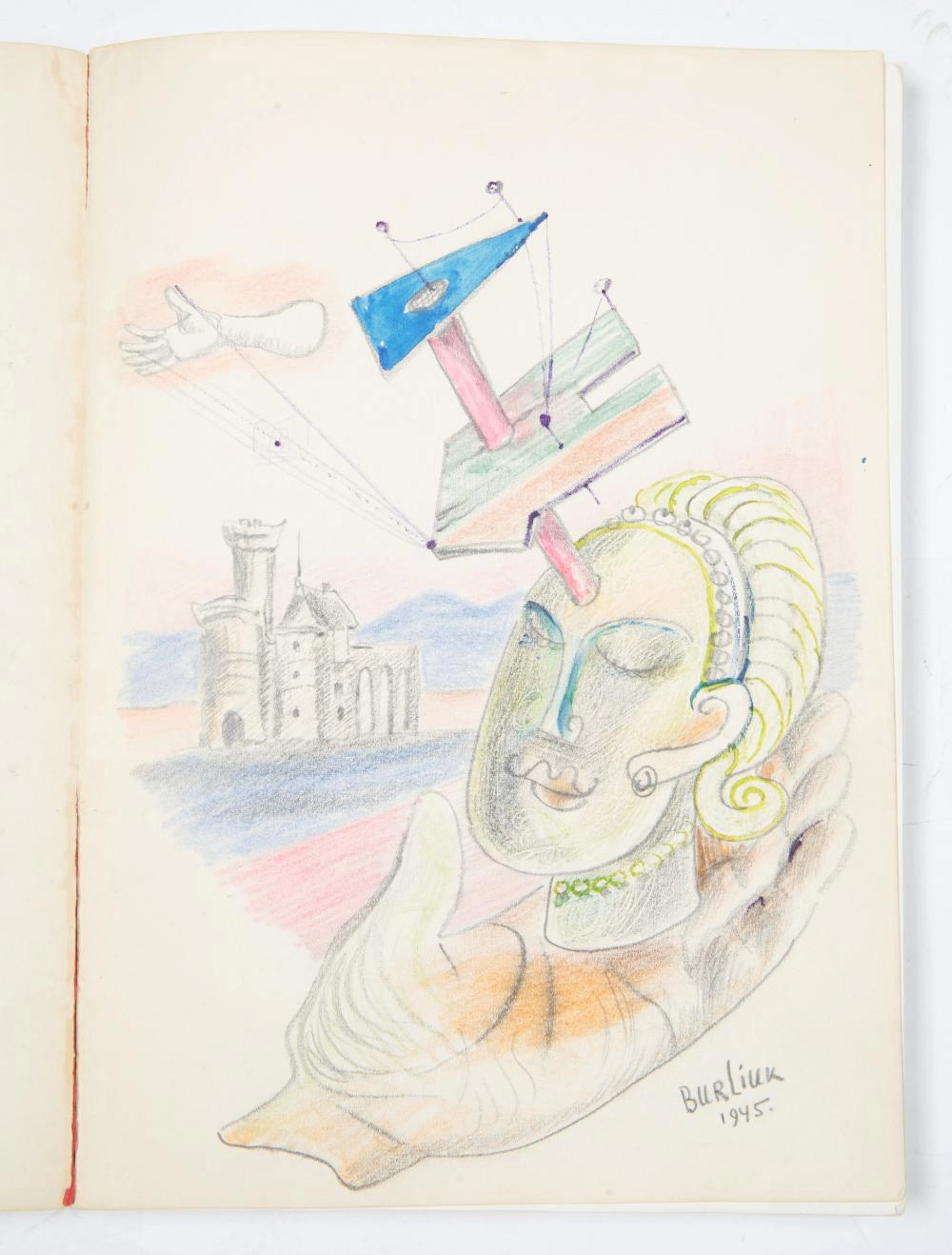 KATHERINE S. DREIER, BURLIUK, BOOK WITH ORIGINAL DRAWING, 1945