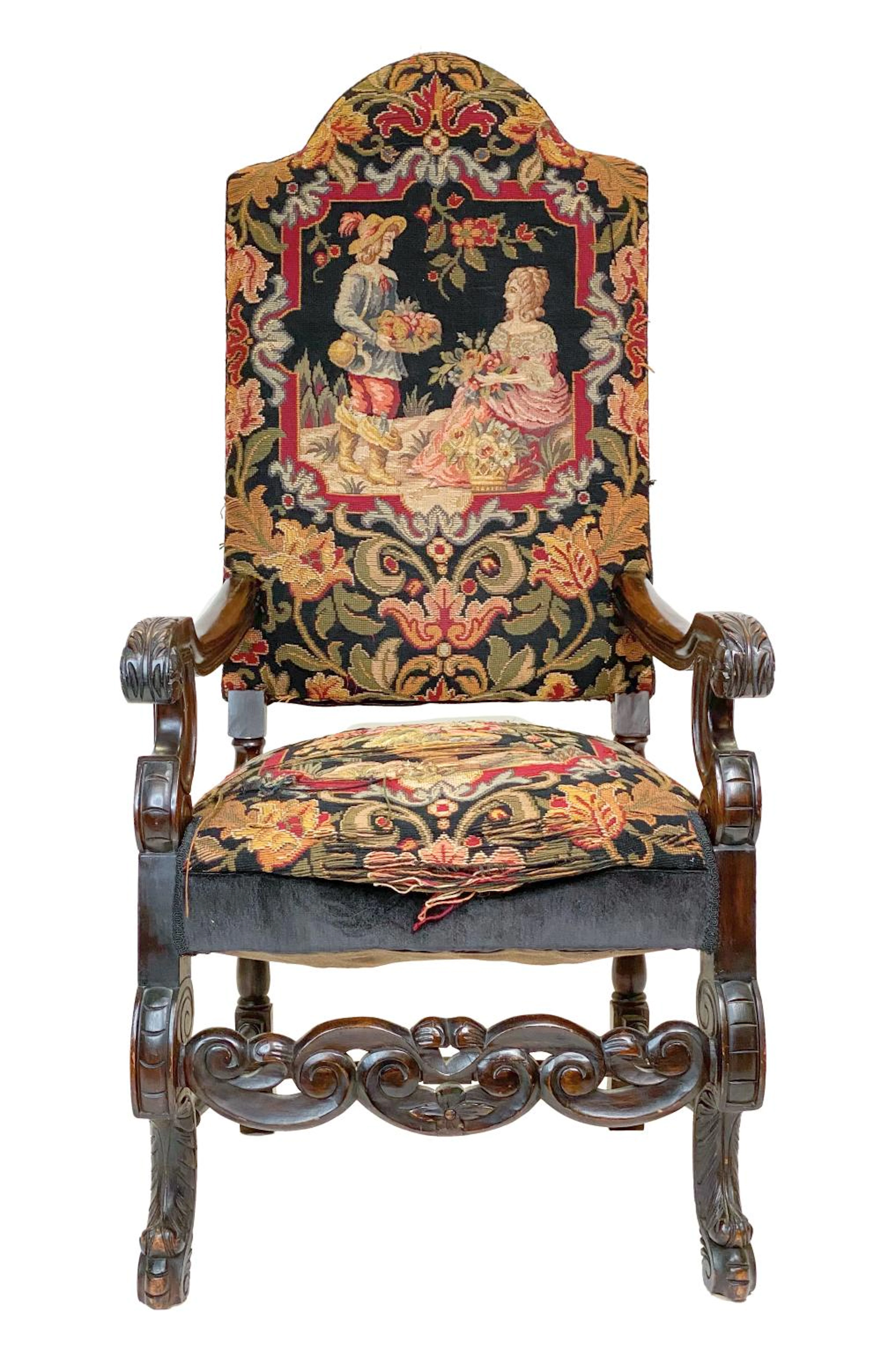 ANTIQUE FRENCH REGENCY STYLE CARVED MAHOGANY THRONE CHAIR