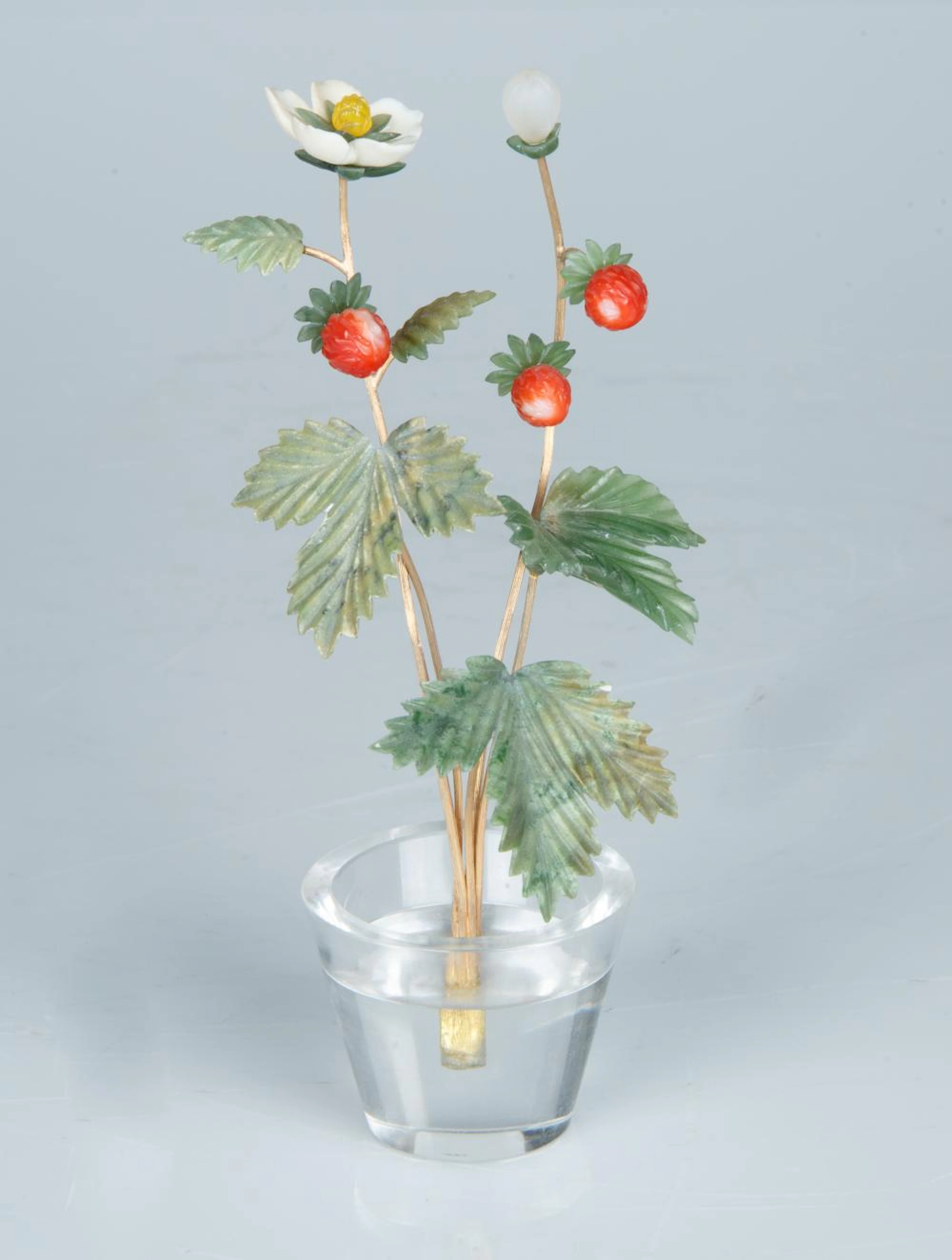 FABERGE-STYLE HARDSTONE WILD STRAWBERRY STUDY