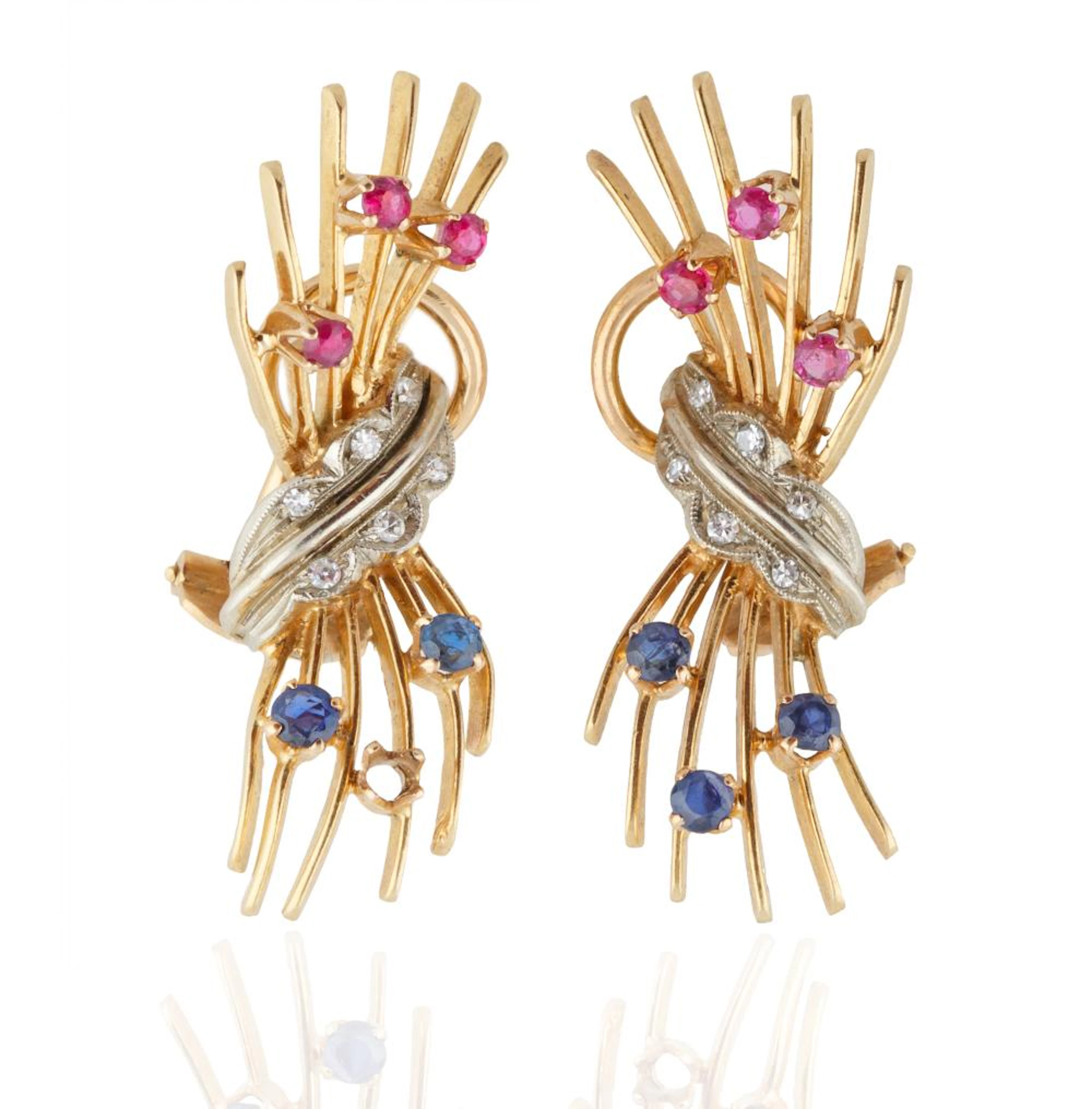 PAIR OF GOLD, ALEXANDRITE AND TOPAZ CLIP-ON EARRINGS