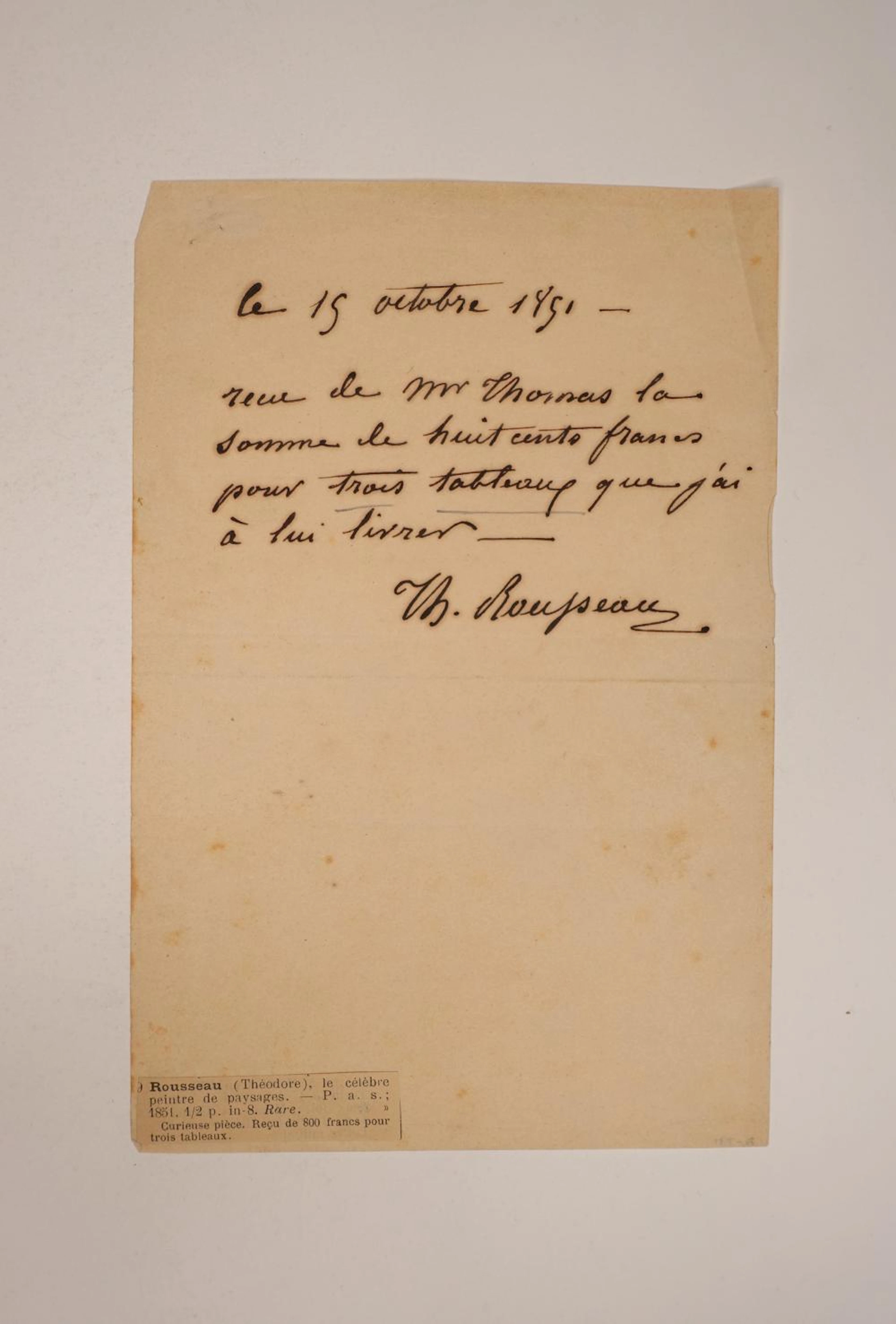A SIGNED LETTER FROM FRENCH ARTIST, THEODORE ROUSSEAU