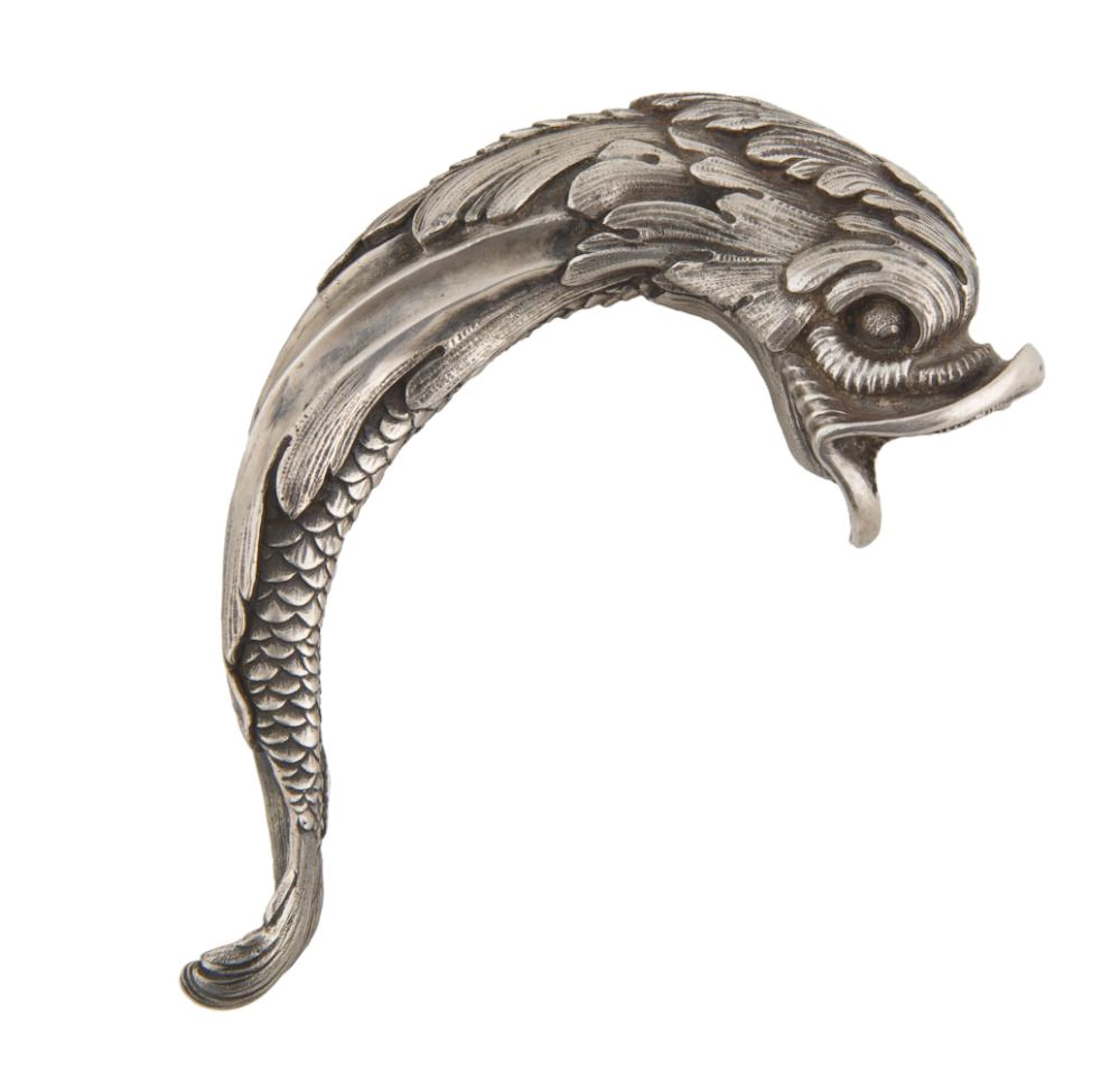A KARL FABERGE SILVER CANE HANDLE