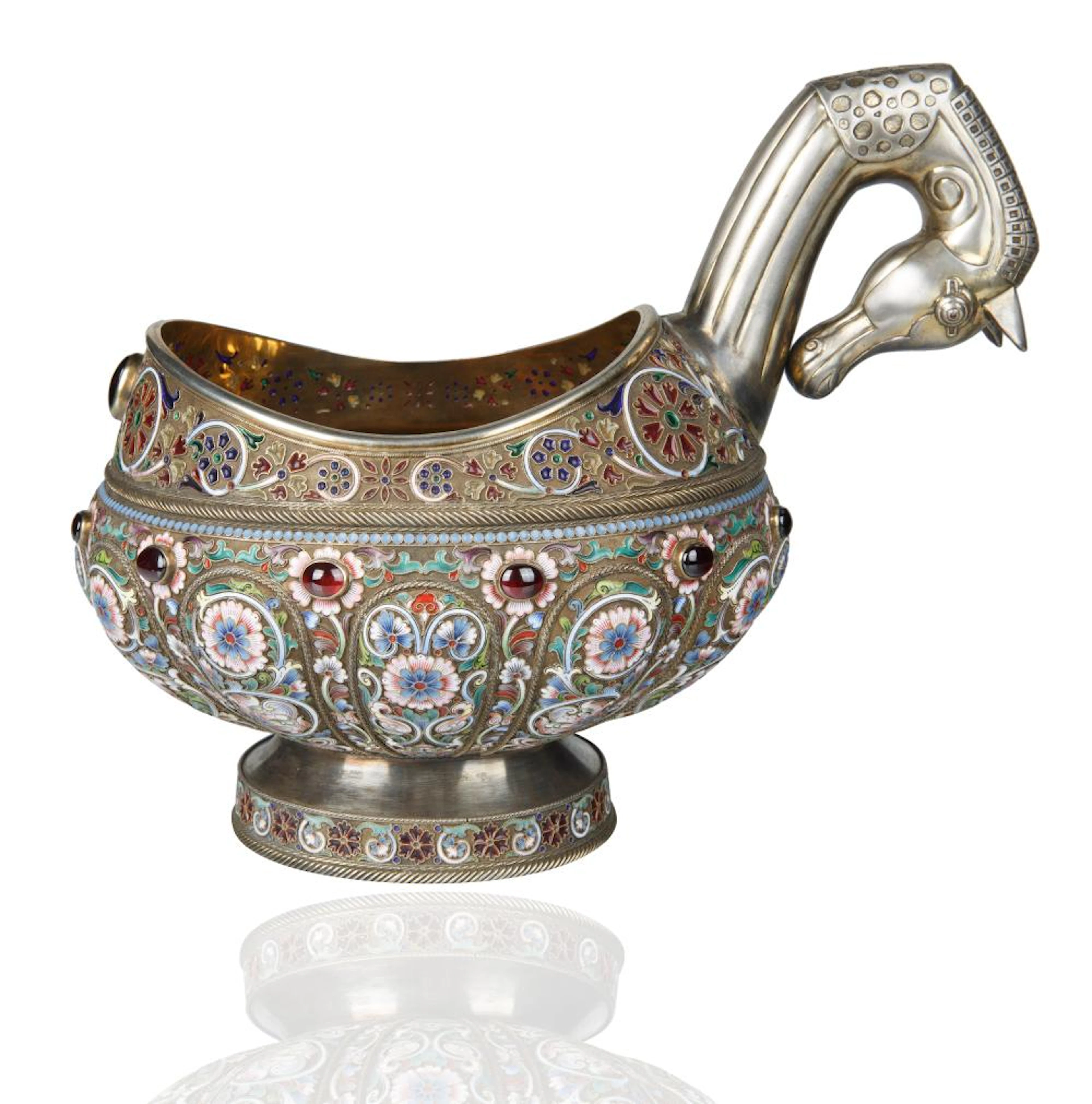 20TH CENTURY CLOISONNE ENAMEL SILVER GILT KOVSH