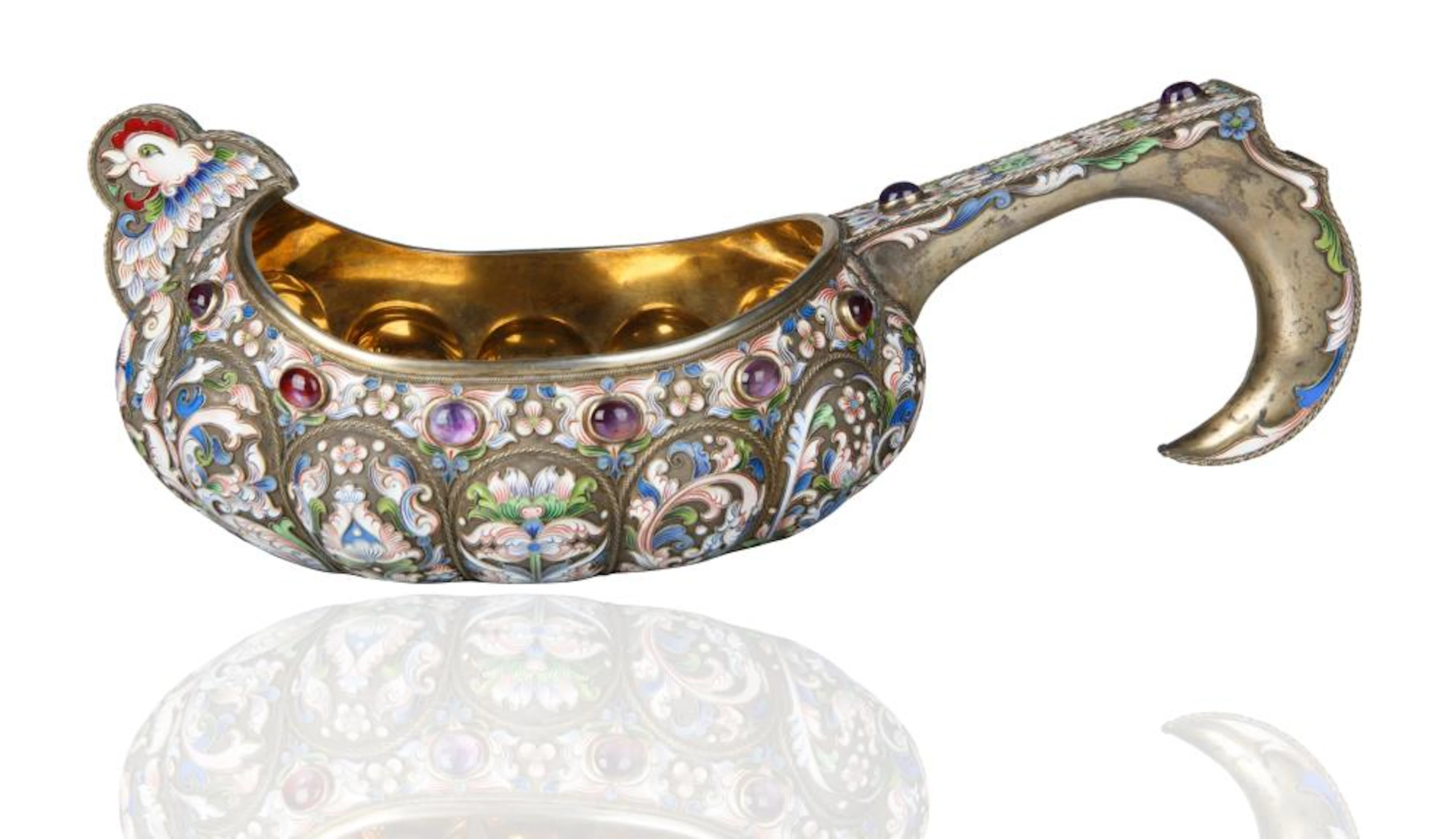 20TH CENTURY CLOISONNE ENAMEL SILVER GILT KOVSH