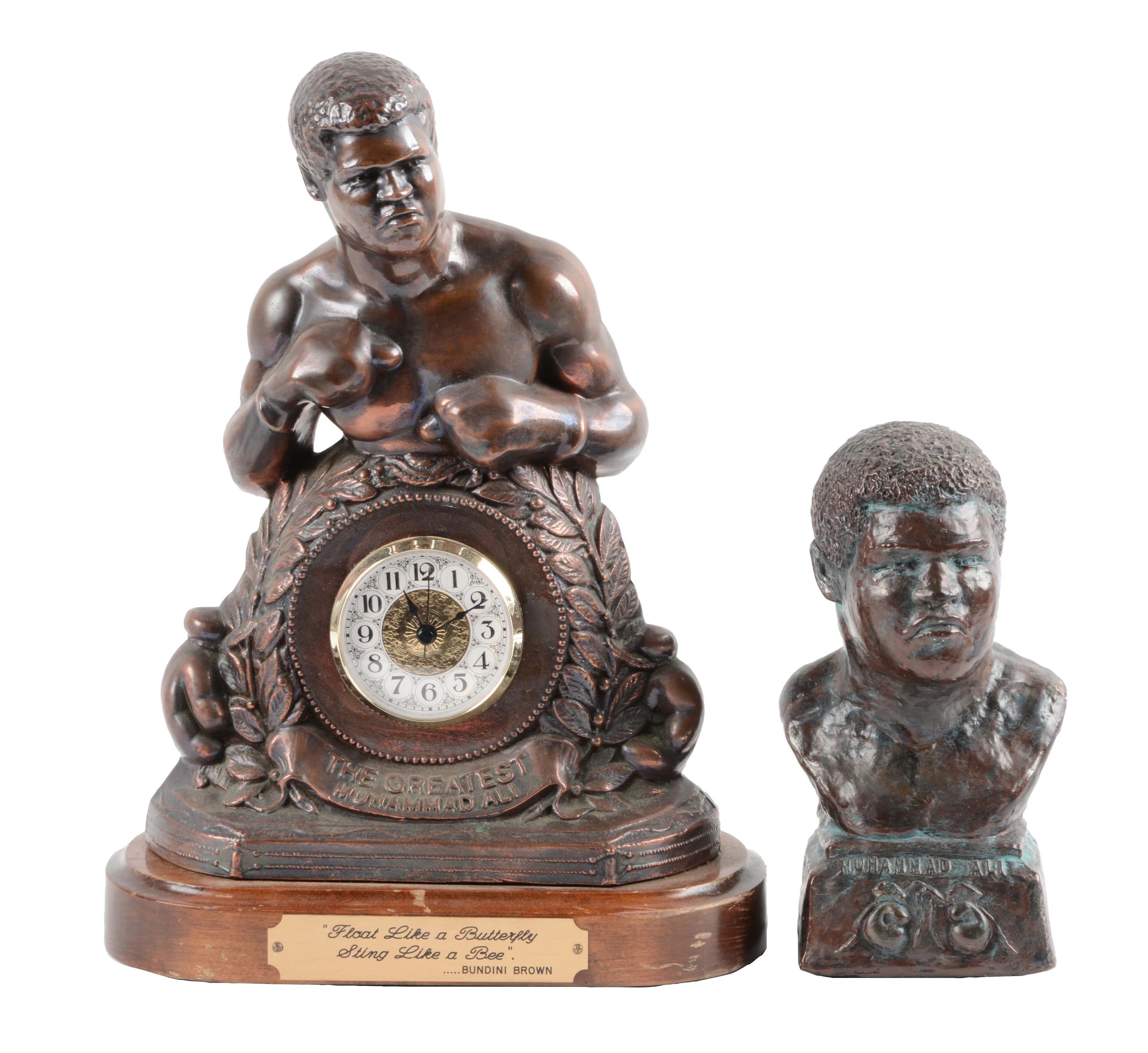 Lot of 2: Muhammad Ali Clock and Statue.