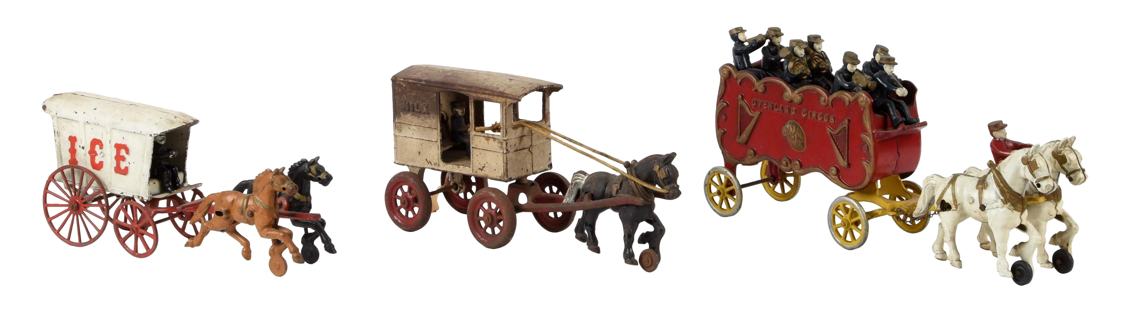 Lot of 3: Cast Iron Horse Drawn Pieces.