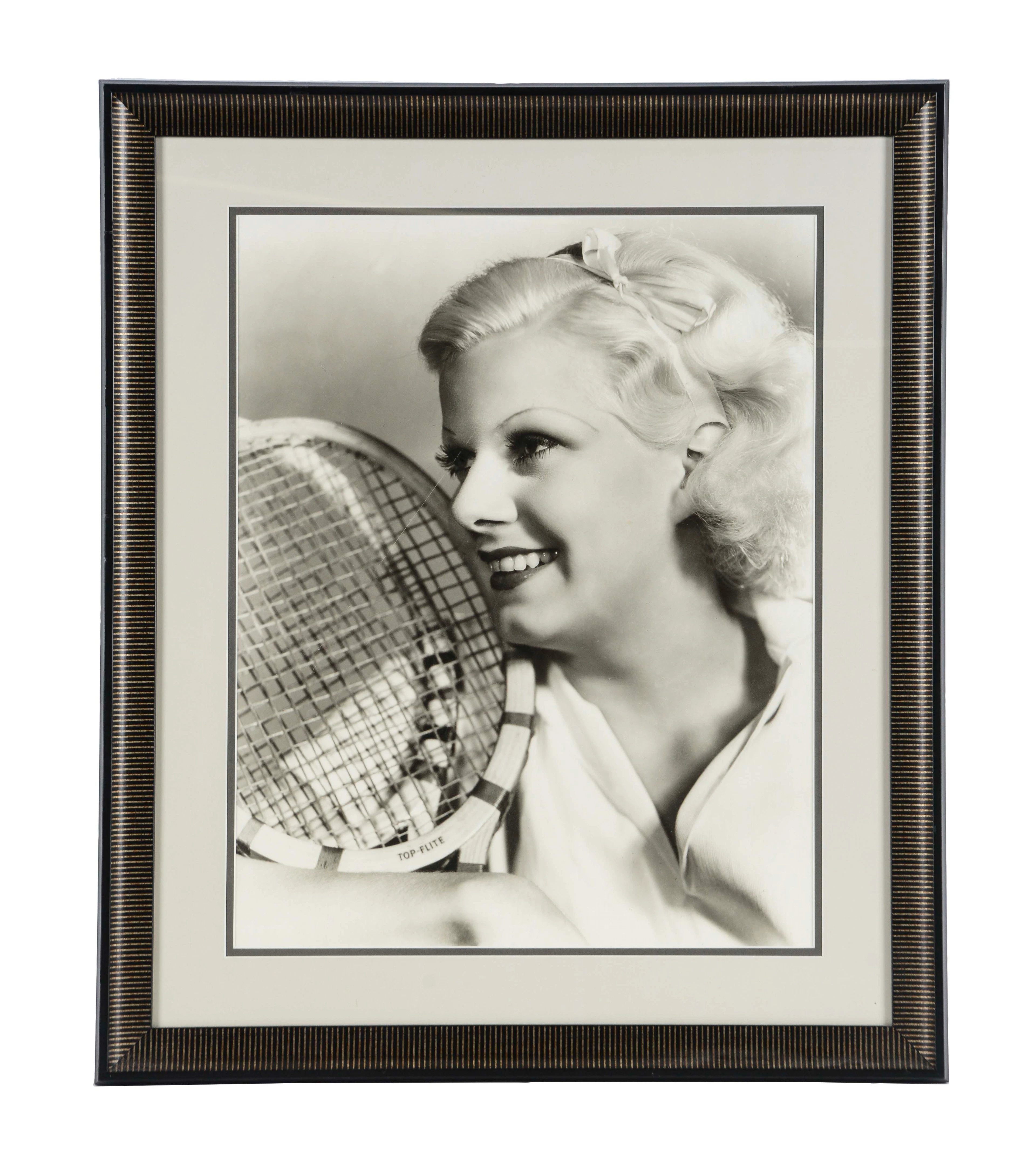 Large Framed Print of Actress Jean Harlow Holding Top-Flite Rackets.