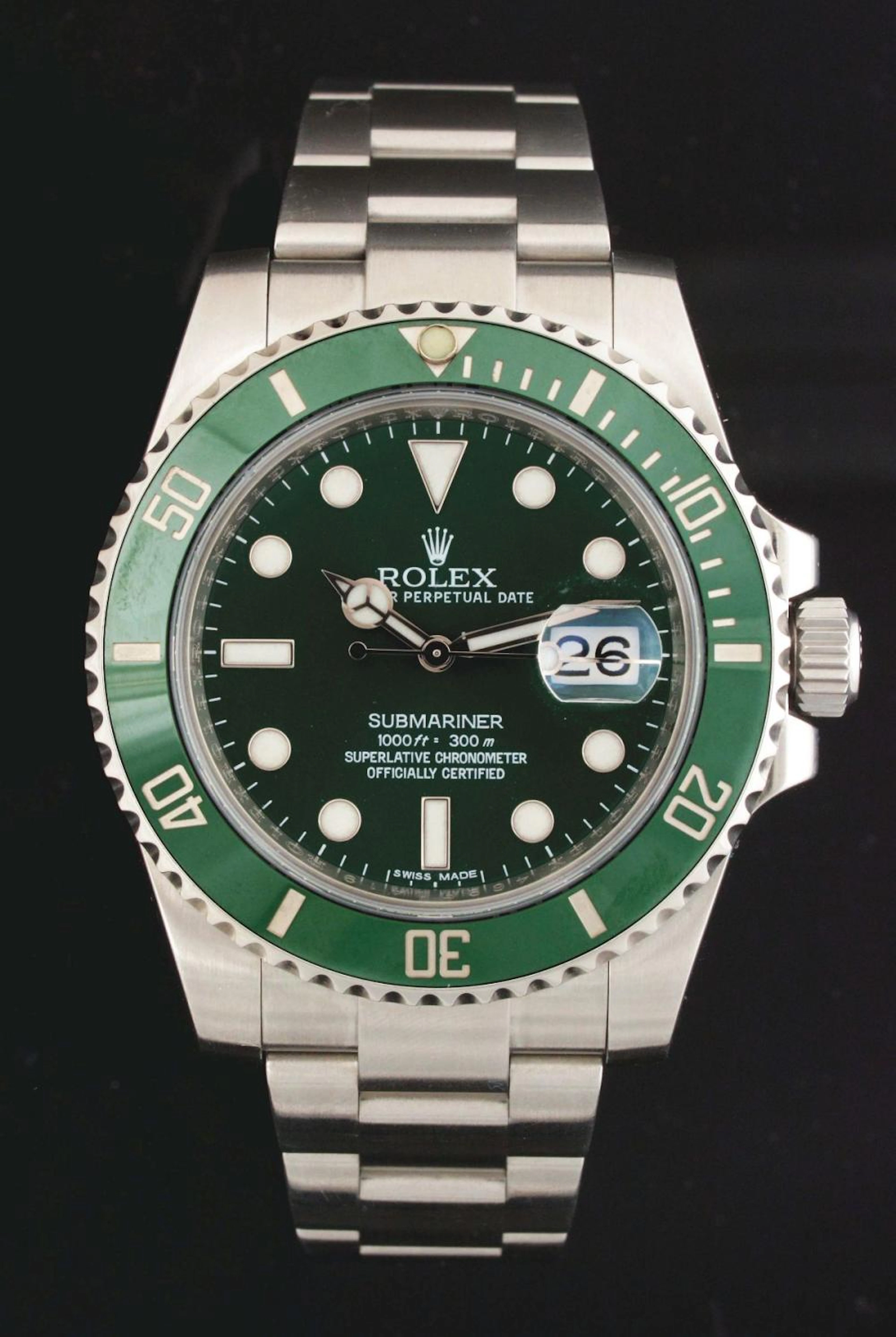 MEN'S ROLEX 116610 "HULK" SUBMARINER WITH CARD.