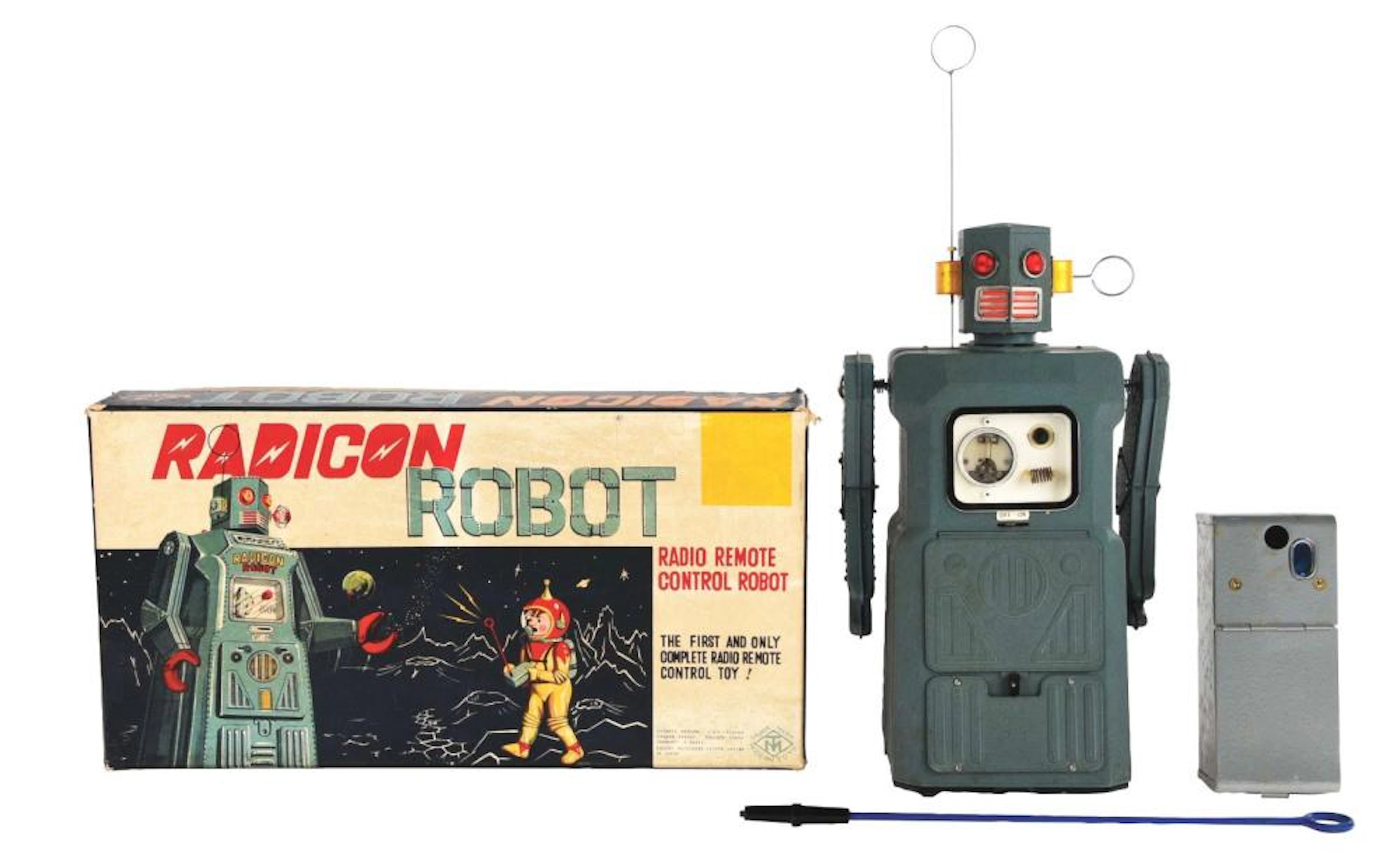 JAPANESE TIN BATTERY-OPERATED GANG OF 5 RADICON ROBOT IN ORIGINAL BOX.