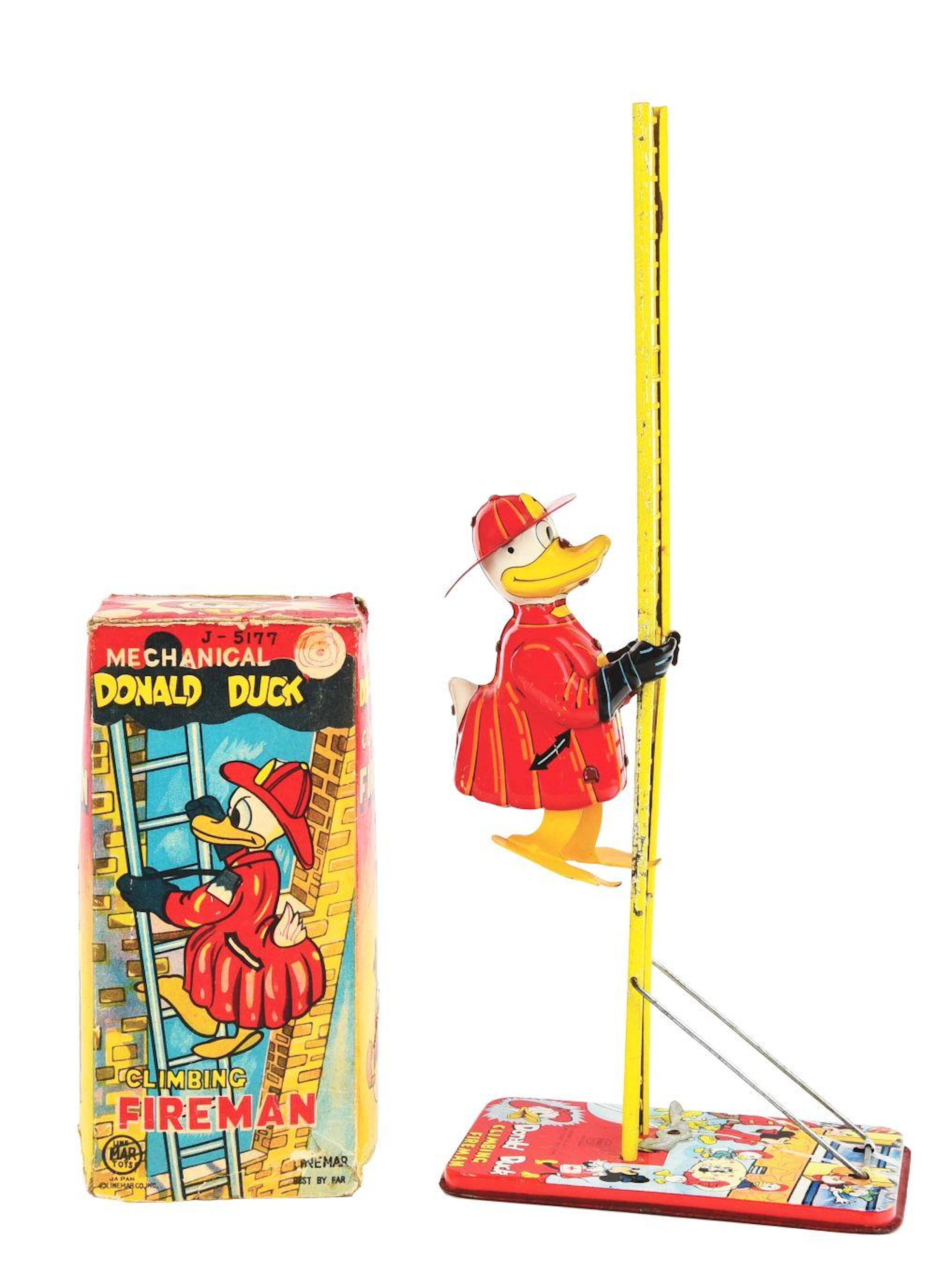 LINEMAR TIN-LITHO WIND-UP WALT DISNEY CLIMBING DONALD DUCK TOY.