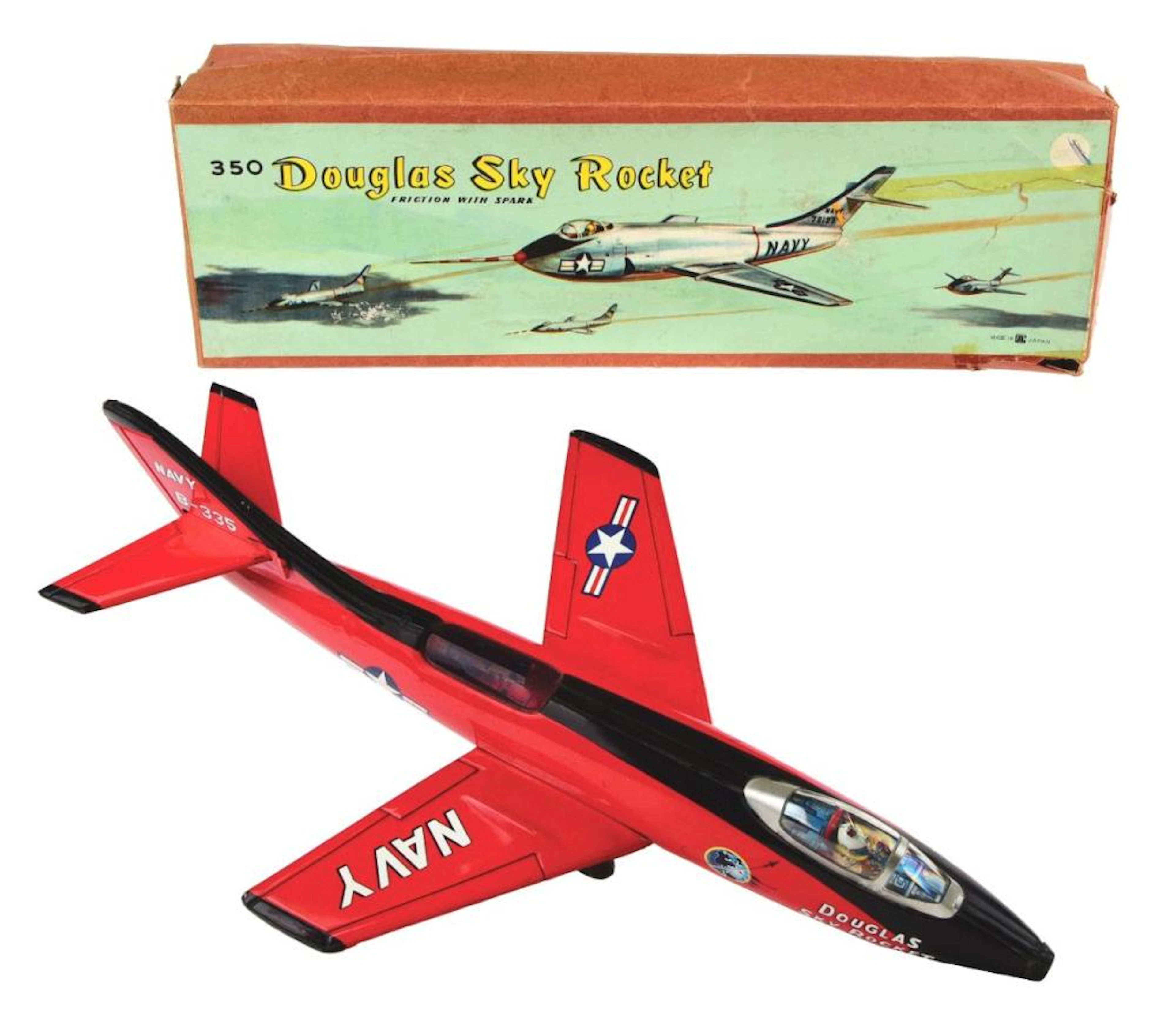 JAPANESE TIN-LITHO FRICTION BANDAI DOUGLAS SKY ROCKET TOY.