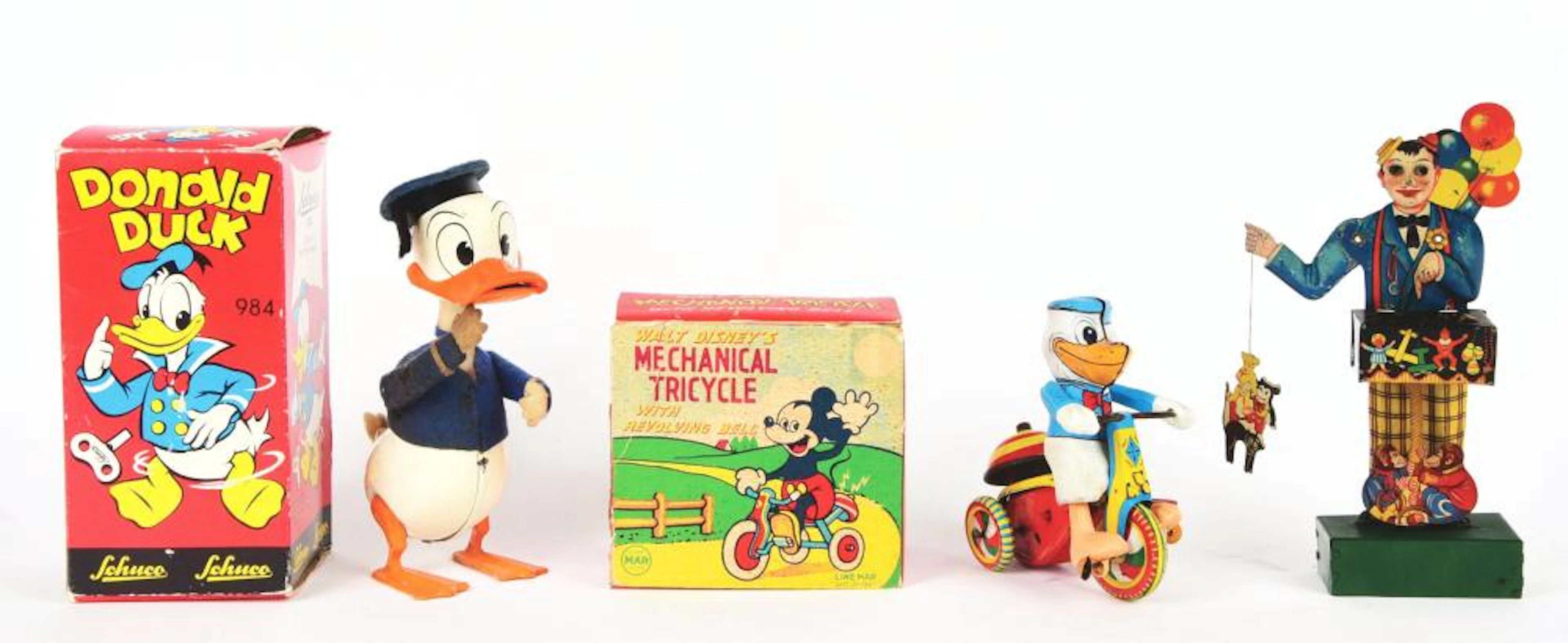 LOT OF 3: GERMAN AND JAPANESE TIN-LITHO AND PLASTIC CHARACTER TOYS.