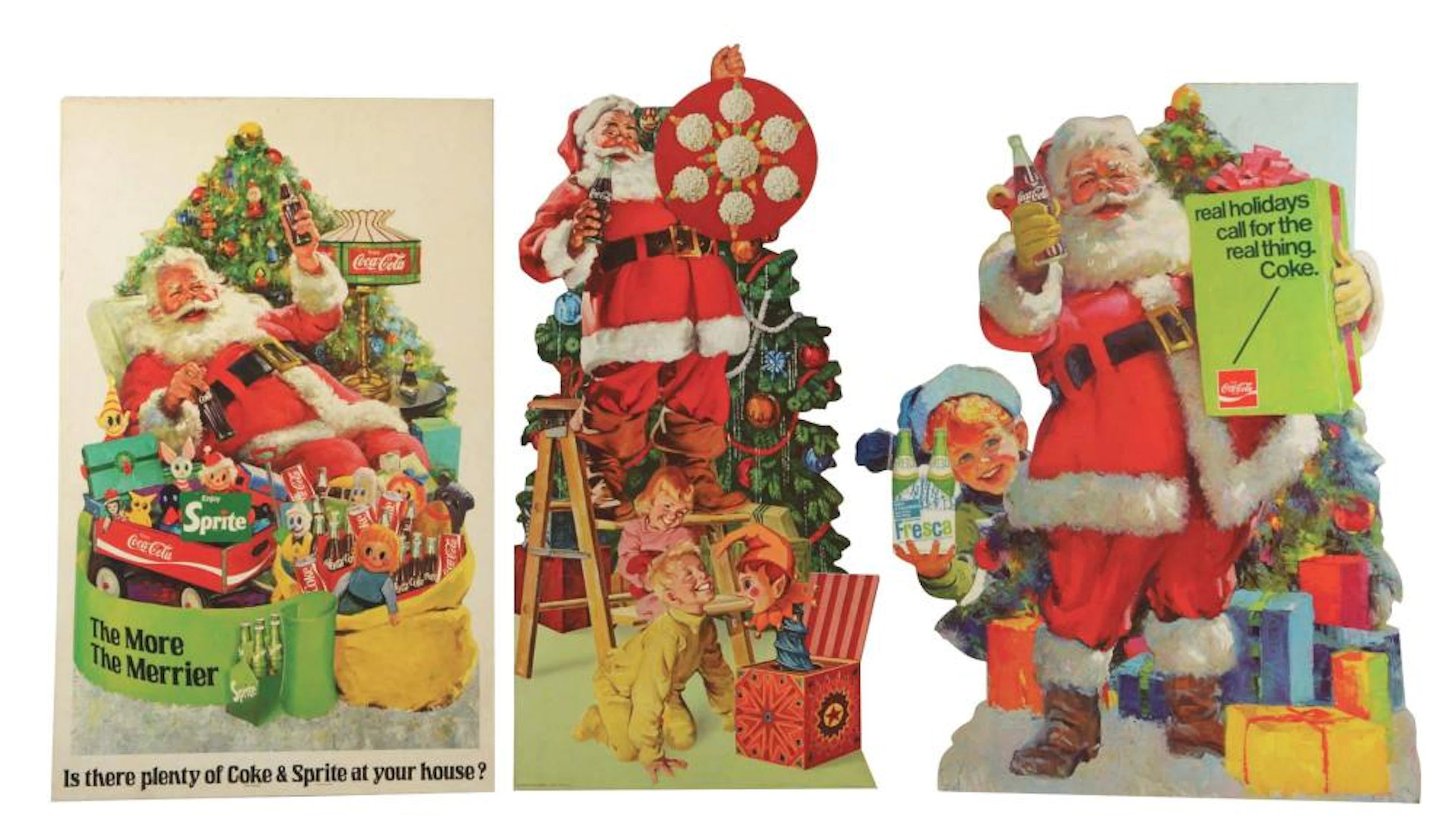 LOT OF 3: CARDBOARD COCA-COLA CHRISTMAS EASEL-BACK SIGNS.