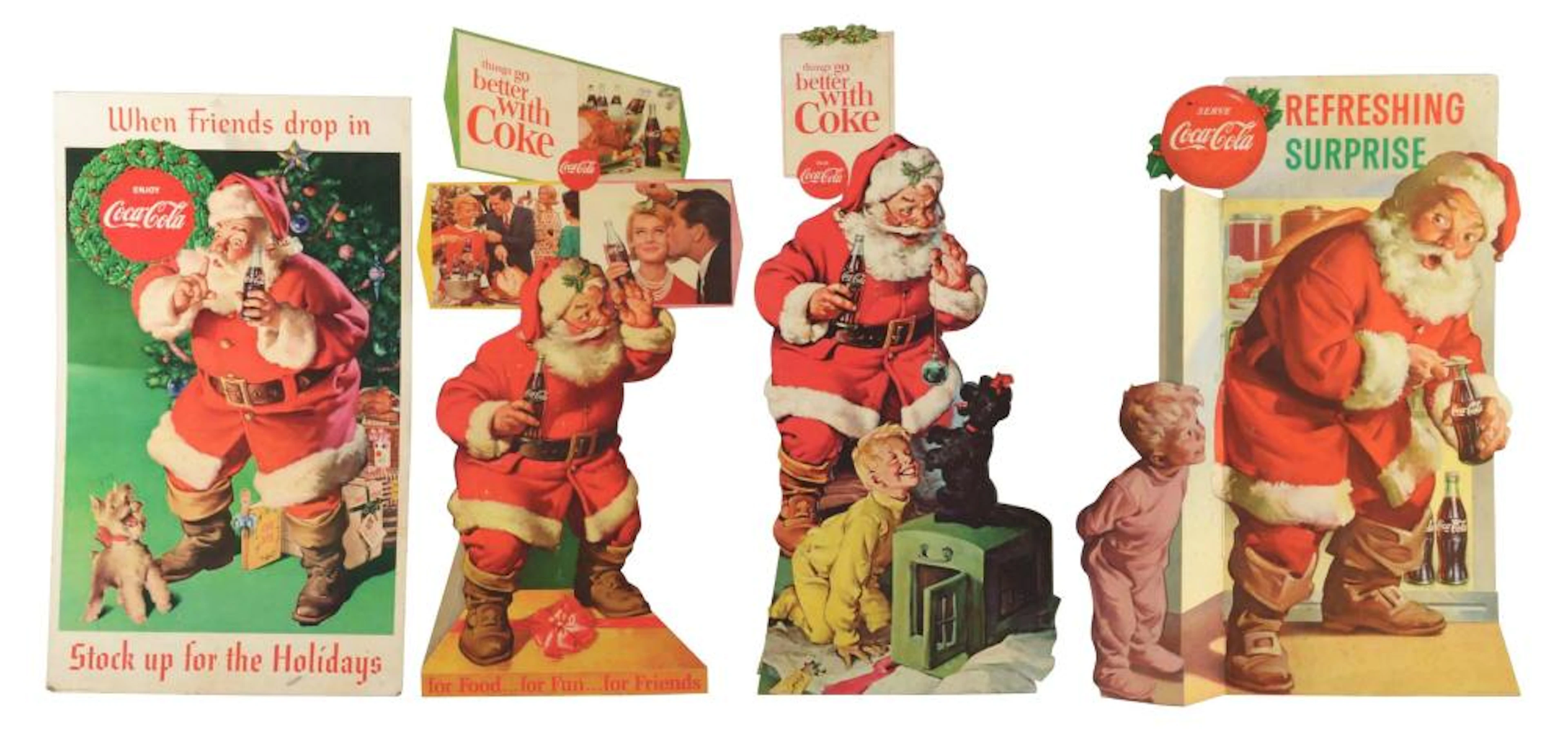 LOT OF 4: CARDBOARD COCA-COLA SANTA EASEL-BACK SIGNS.