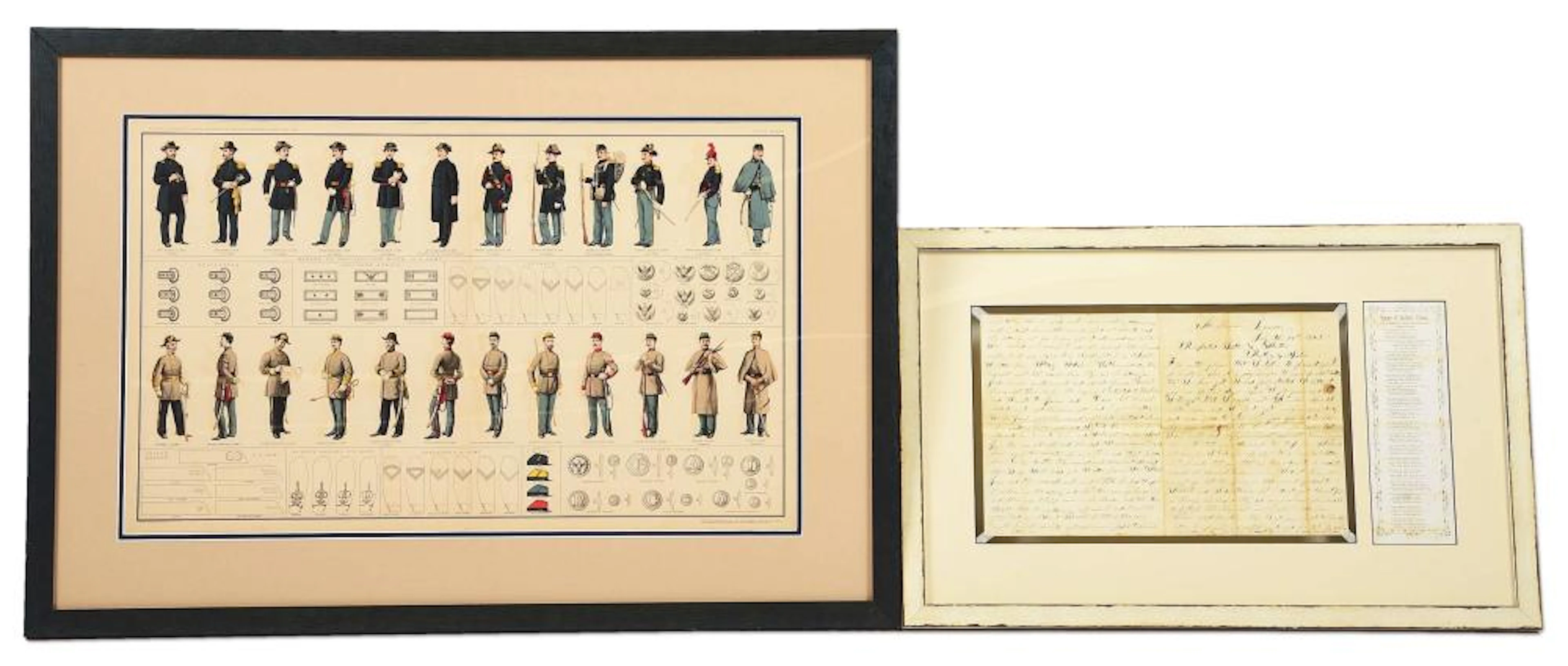 LOT OF 2: CIVIL WAR LETTER AND 1891 CIVIL WAR UNIFORM CHART