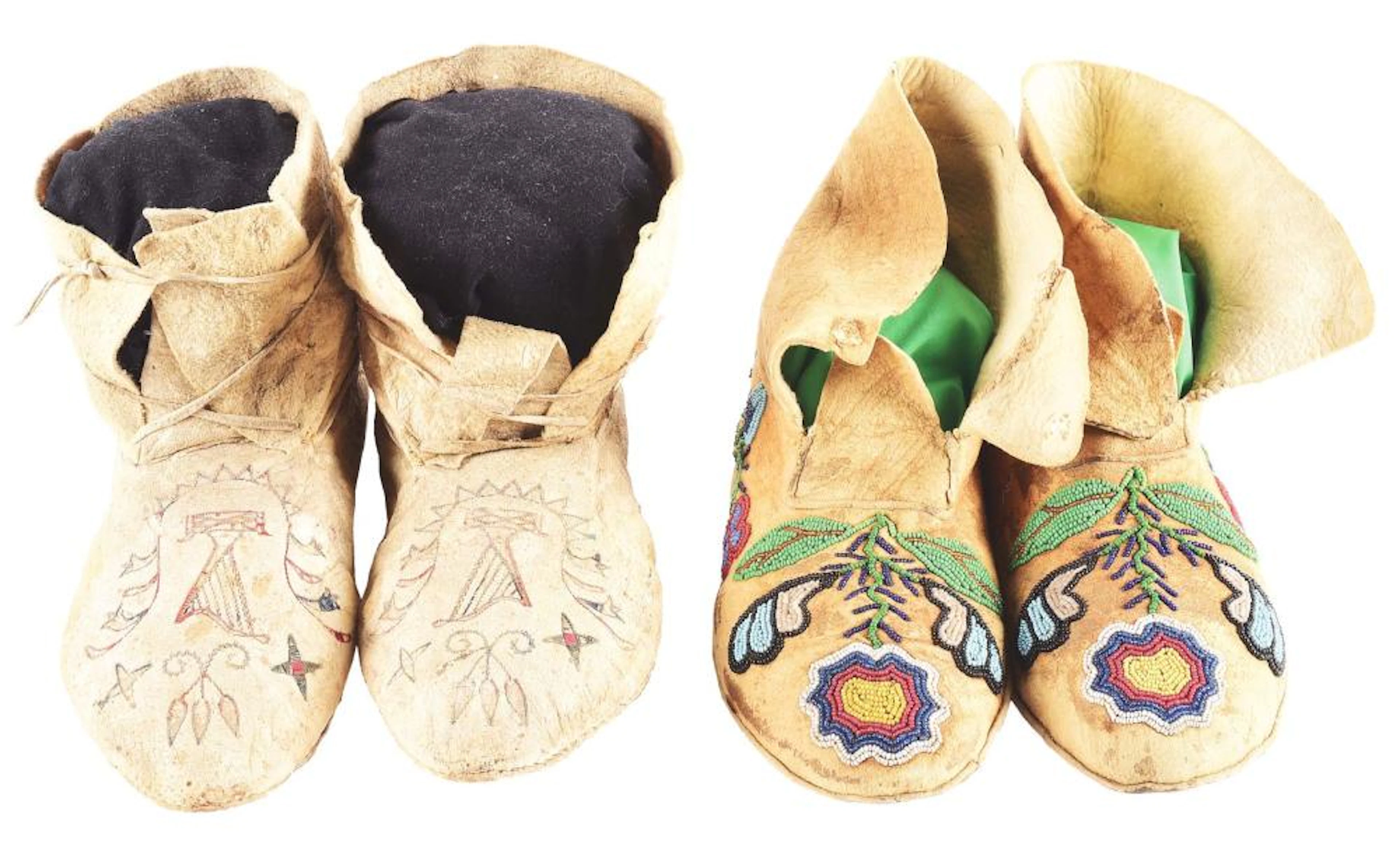 LOT OF 2: PAIRS OF BEADED AND QUILLED MOCCASINS.