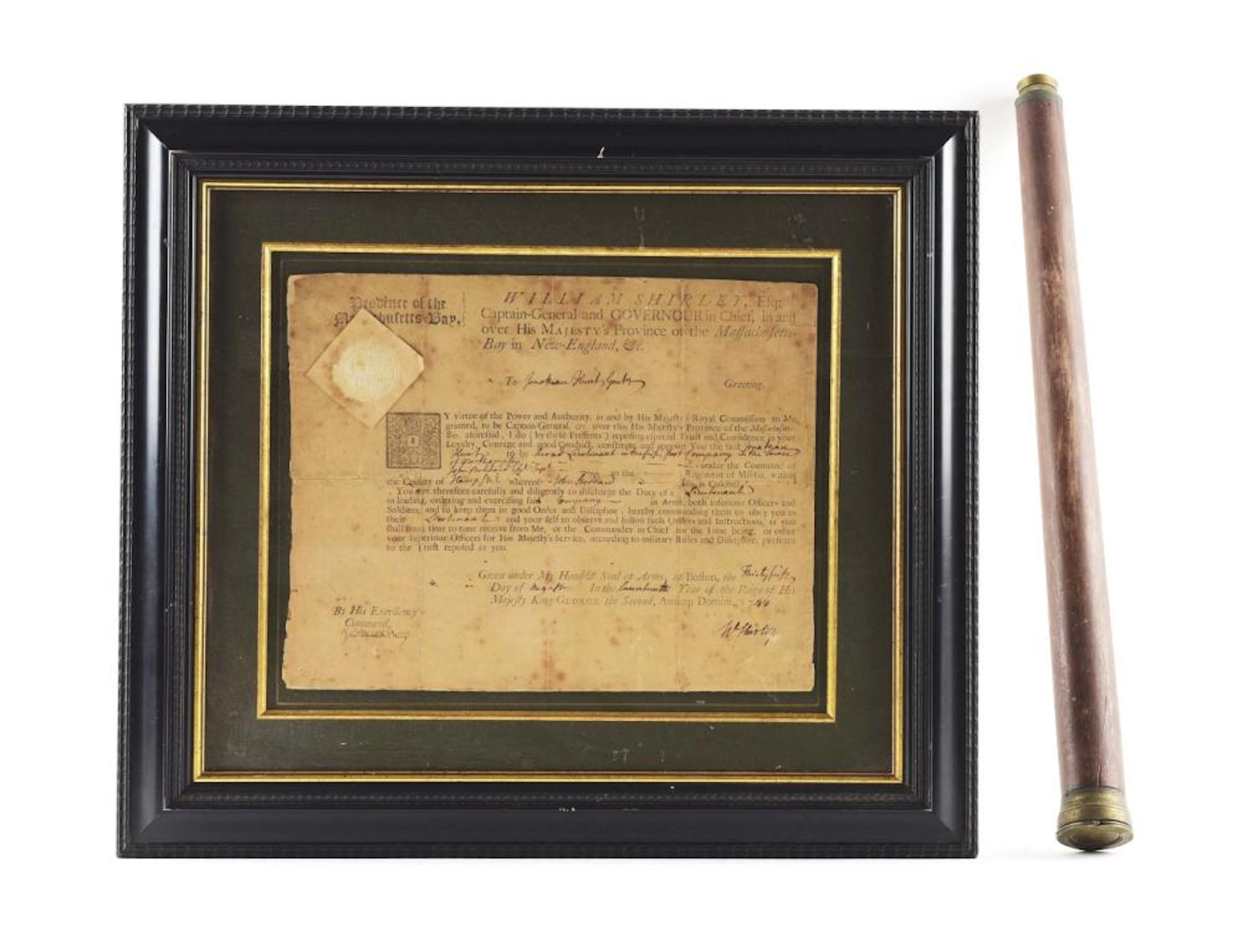 WILLIAM SHIRLEY-SIGNED 1743 MILITARY APPOINTMENT WITH...