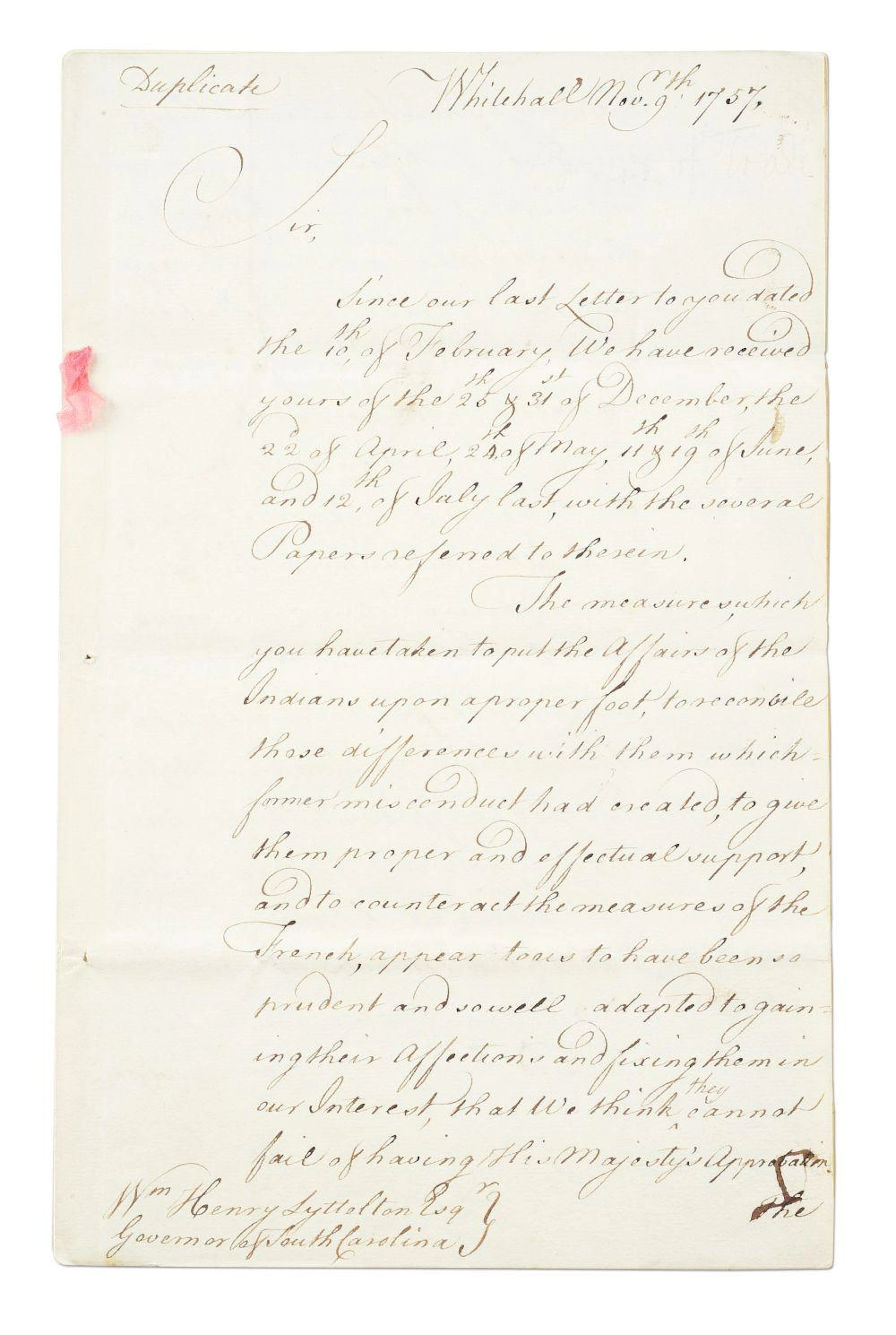 INDIAN RELATIONS WITH SOUTH CAROLINA IN FRENCH & INDIAN WAR