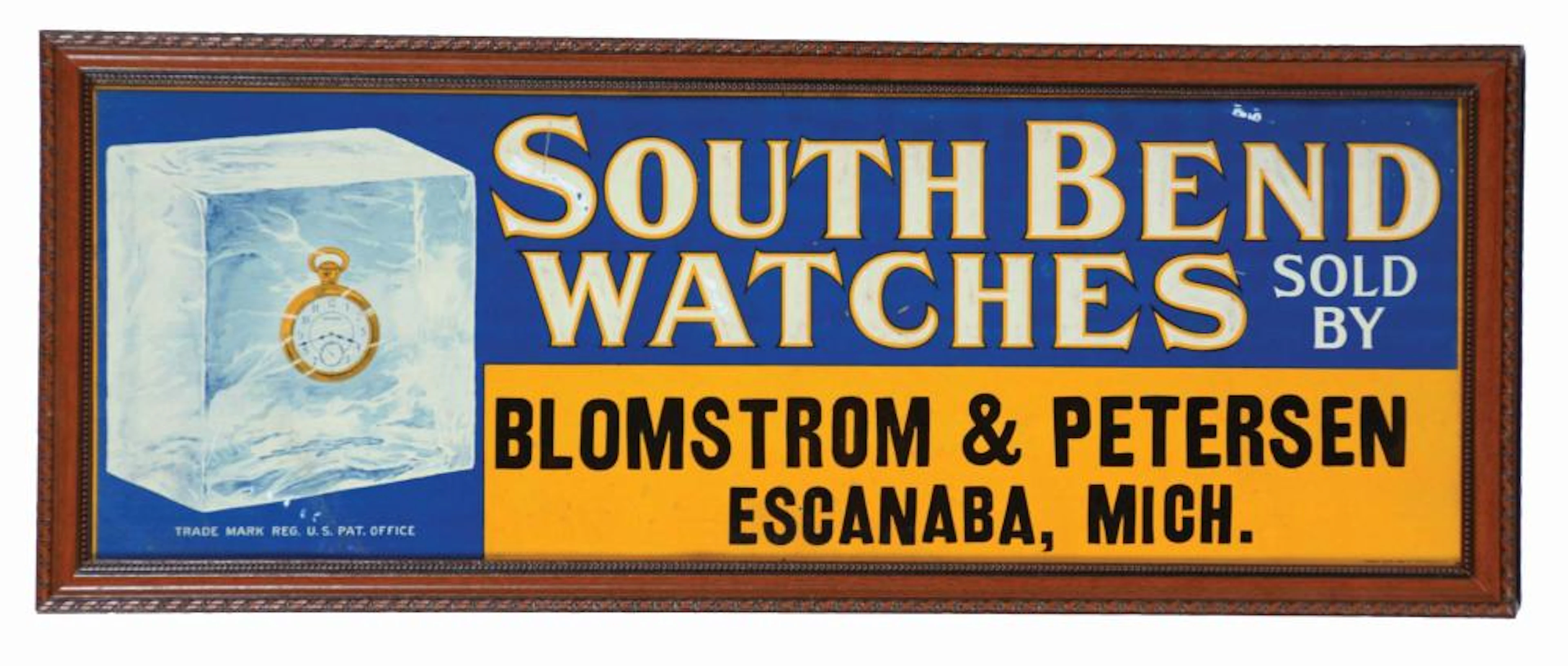 Framed South Bend Watches Advertising Sign.