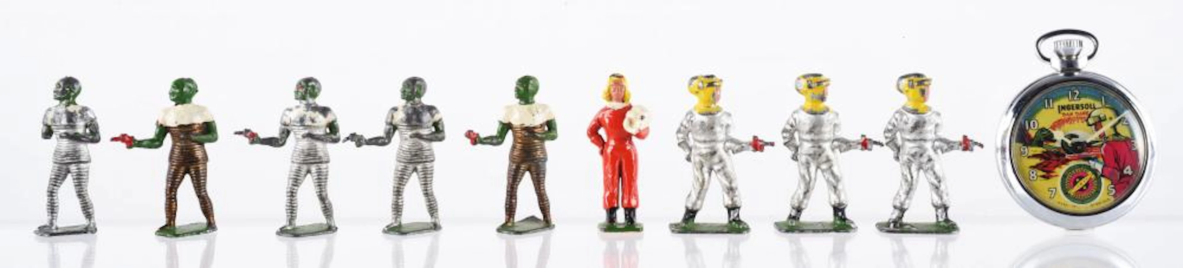 Dan Dare Mechanical Pocket Watch and Set of 9 Dan Dare Lead Figures.
