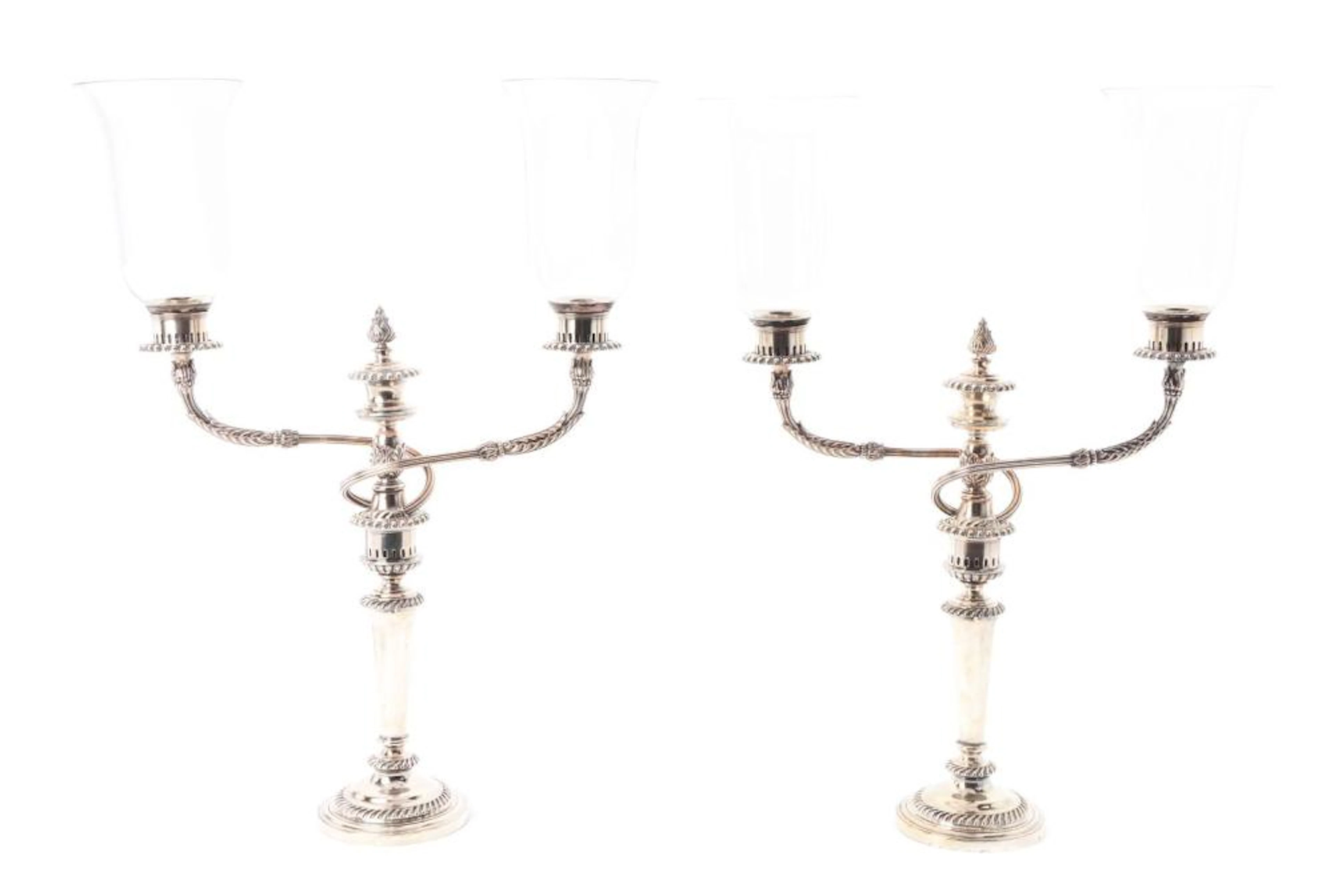 PAIR OF SHEFFIELD SILVER DOUBLE BRANCH CANDLABRAS MARKED...