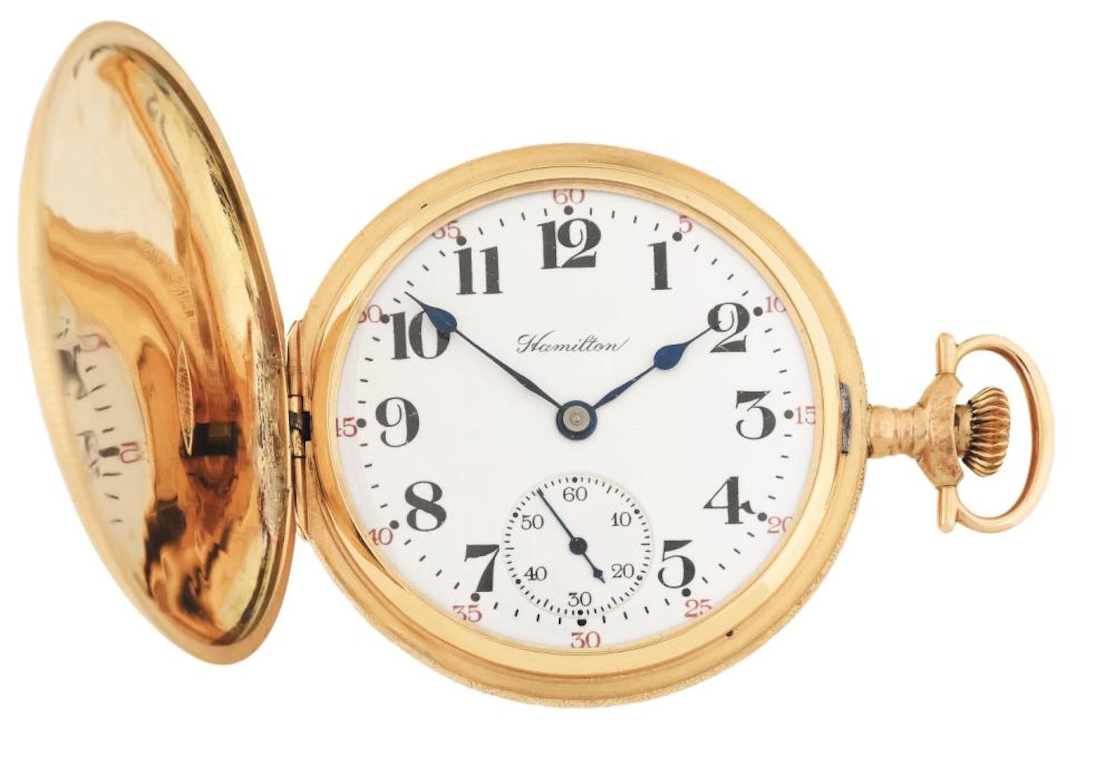 14K GOLD HAMILTON 975 H/C POCKET WATCH W/BIRD & VILLA.