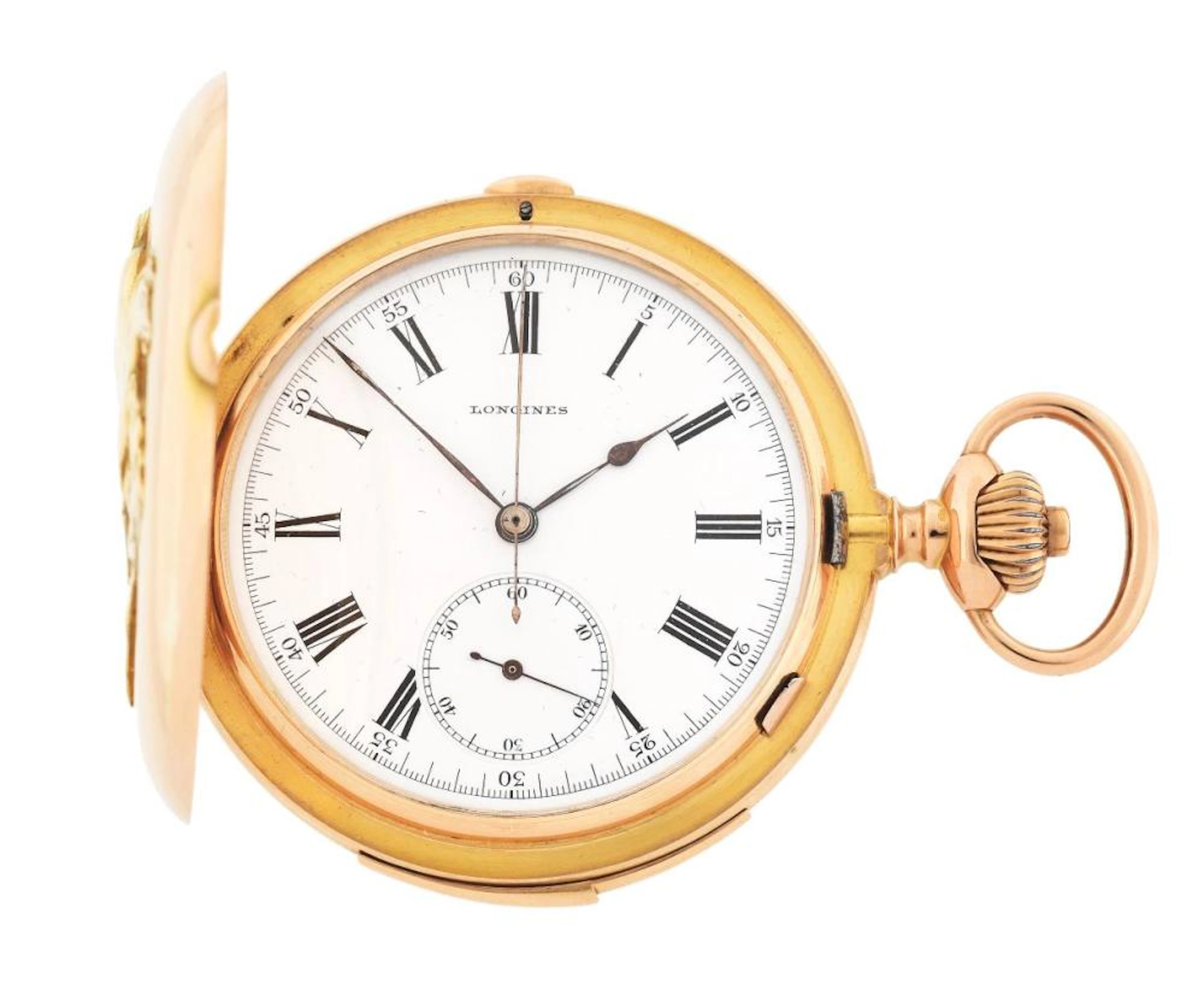 18K GOLD LONGINES MINUTE REPEATING CHRONOGRAPH H/C POCKET...
