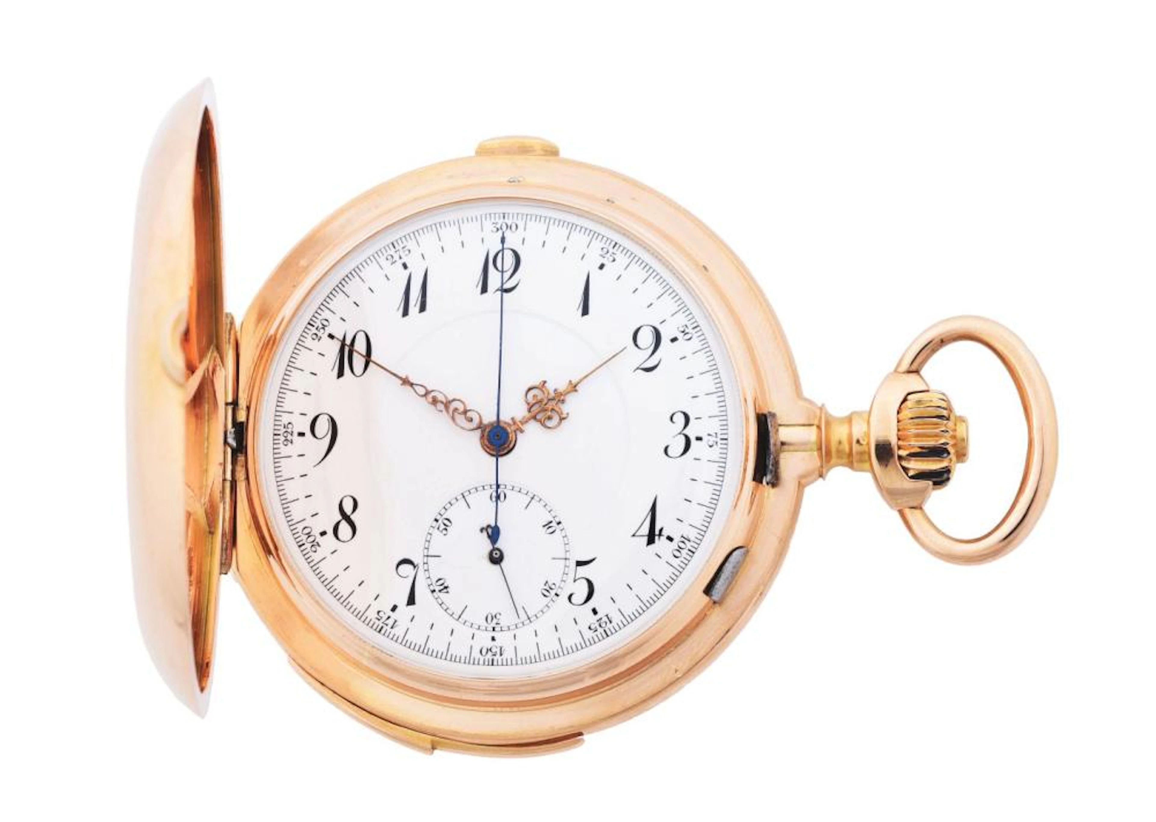 18K PINK GOLD MARCA ANGEL, SWISS QUARTER REPEATING CHRONOGRAPH H/C POCKET WATCH.