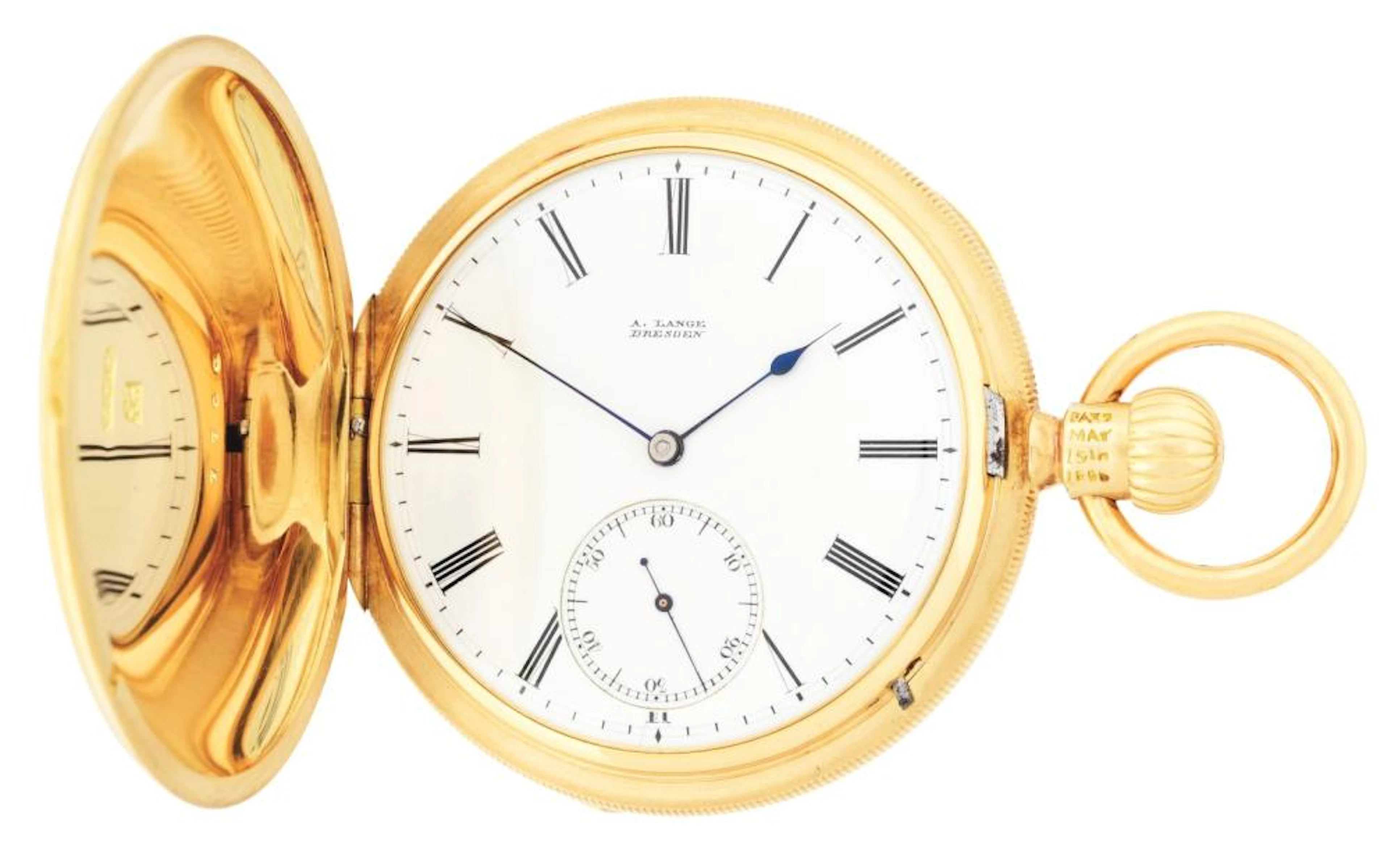 FINE 18K GOLD A. LANGE, DRESDEN, HUNTER CASE POCKET WATCH.