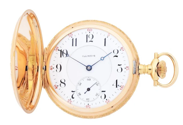 14K GOLD ILLINOIS 303 MULTICOLOR H/C POCKET WATCH W/FLOWERS