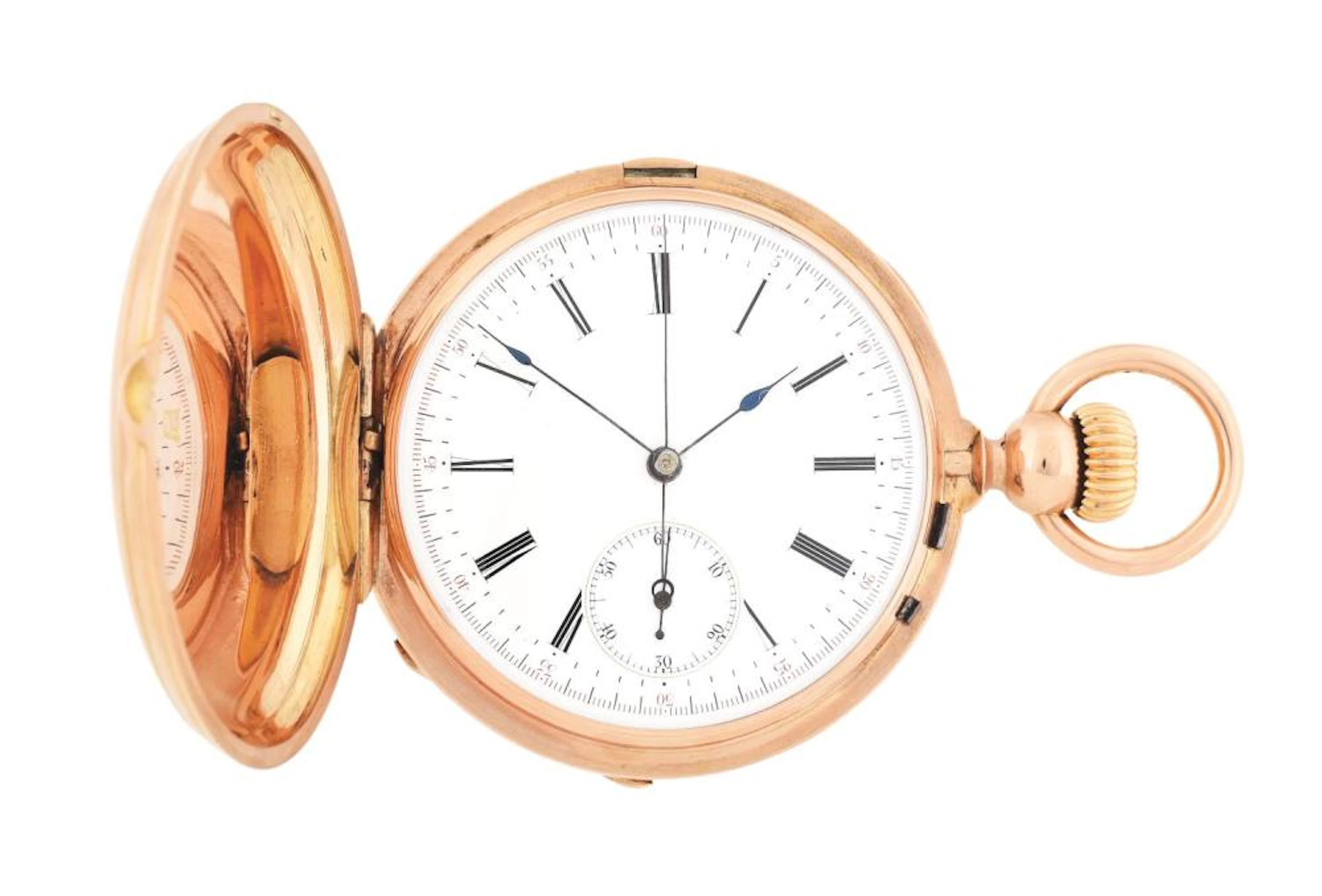 IMPORTANT 18K PINK GOLD CHRONOGRAPH H/C POCKET WATCH MADE...