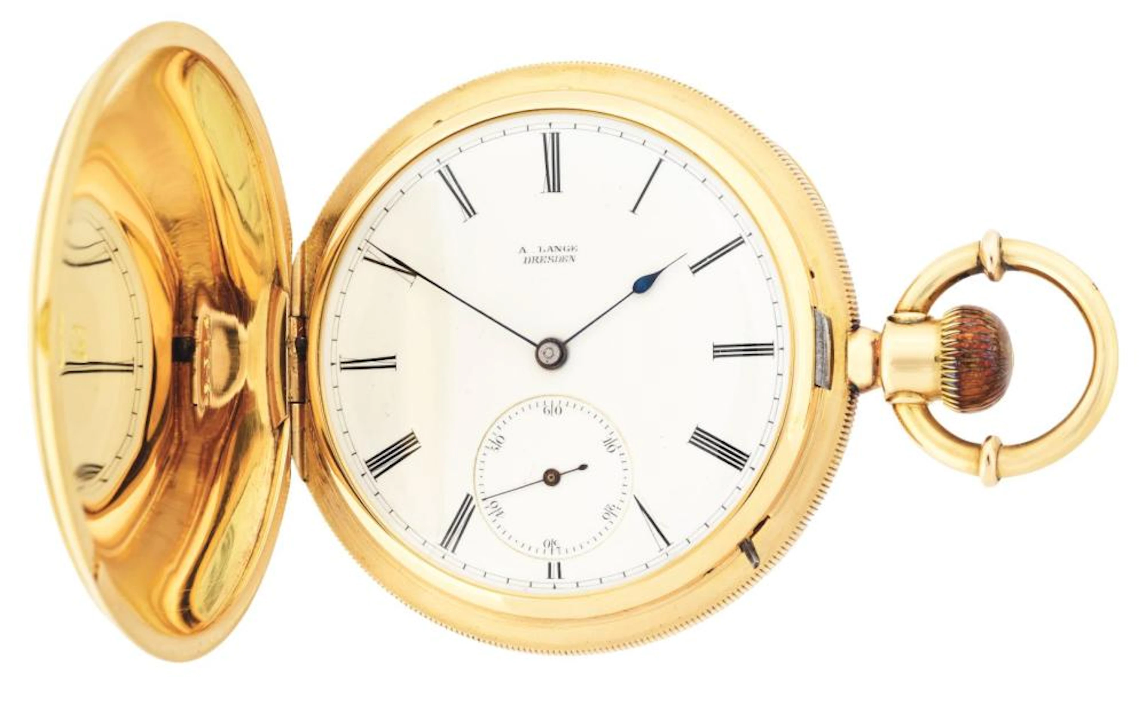 FINE 18K GOLD A. LANGE, DRESDEN, HUNTER CASE POCKET WATCH.