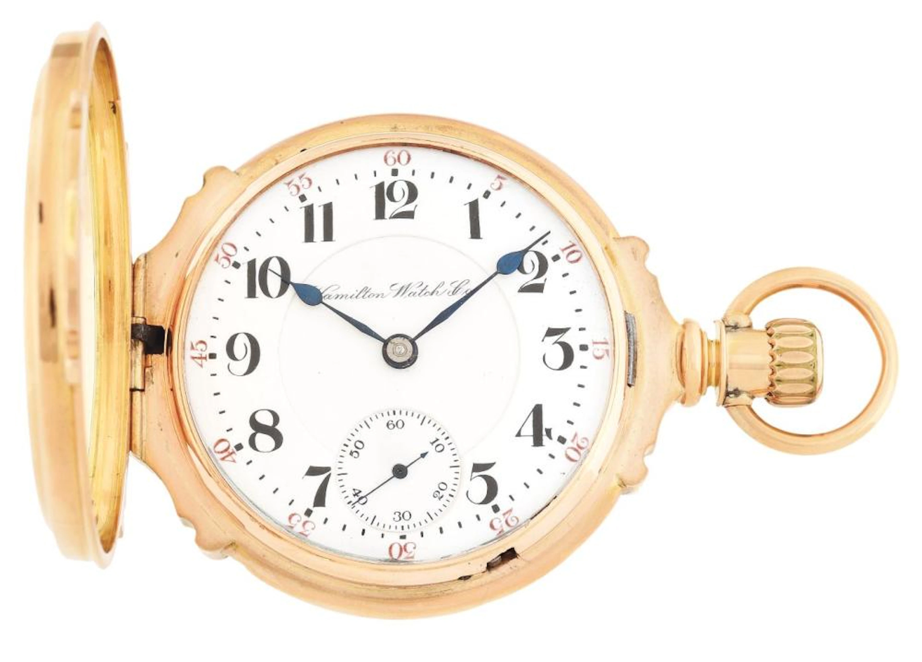 18K PINK GOLD HAMILTON 941 RAILROAD BOX HINGE H/C POCKET WATCH, CIRCA 1904.