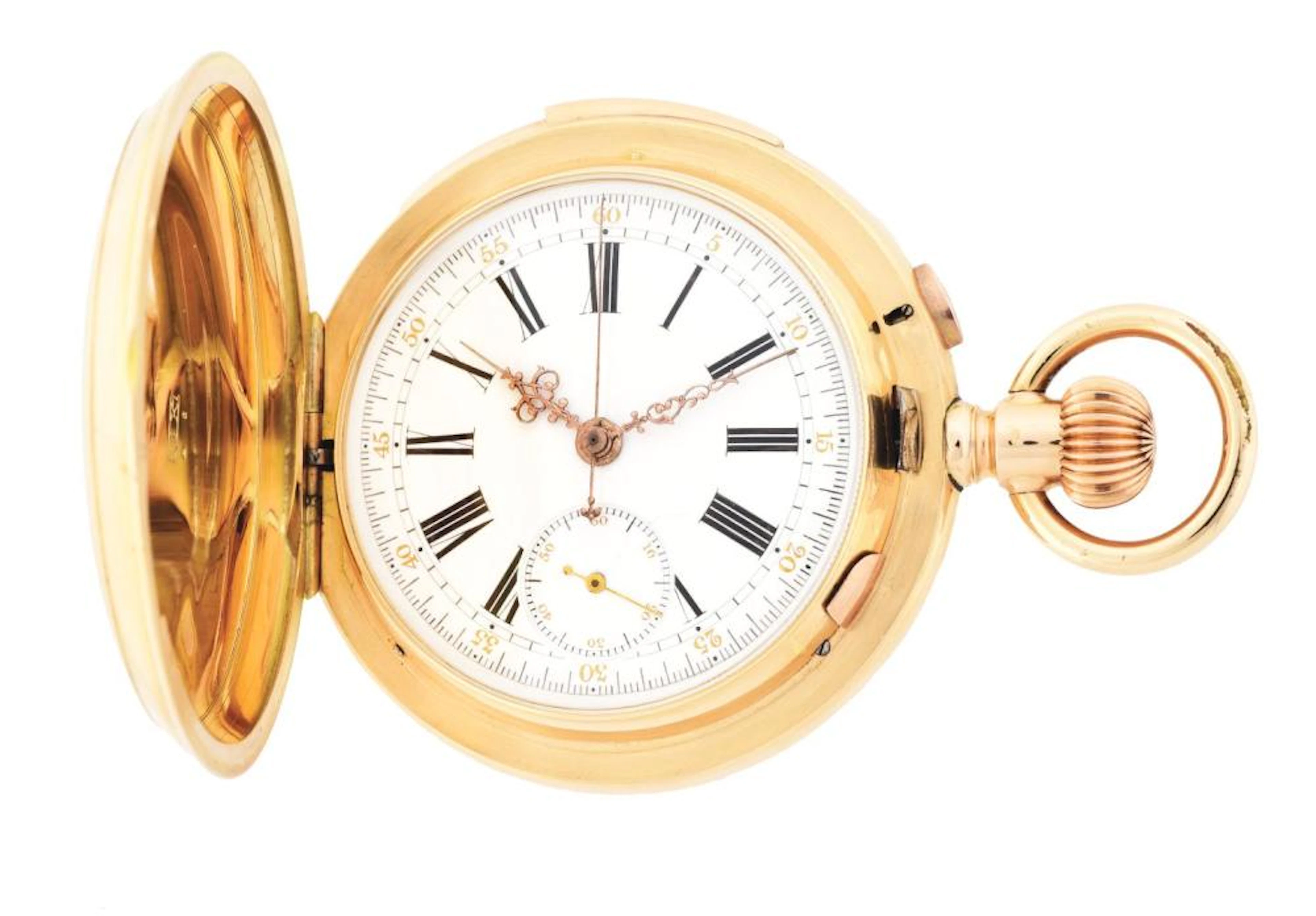 14K GOLD A. LUGRIN, NYC, MINUTE REPEATING CHRONOGRAPH H/C POCKET WATCH.