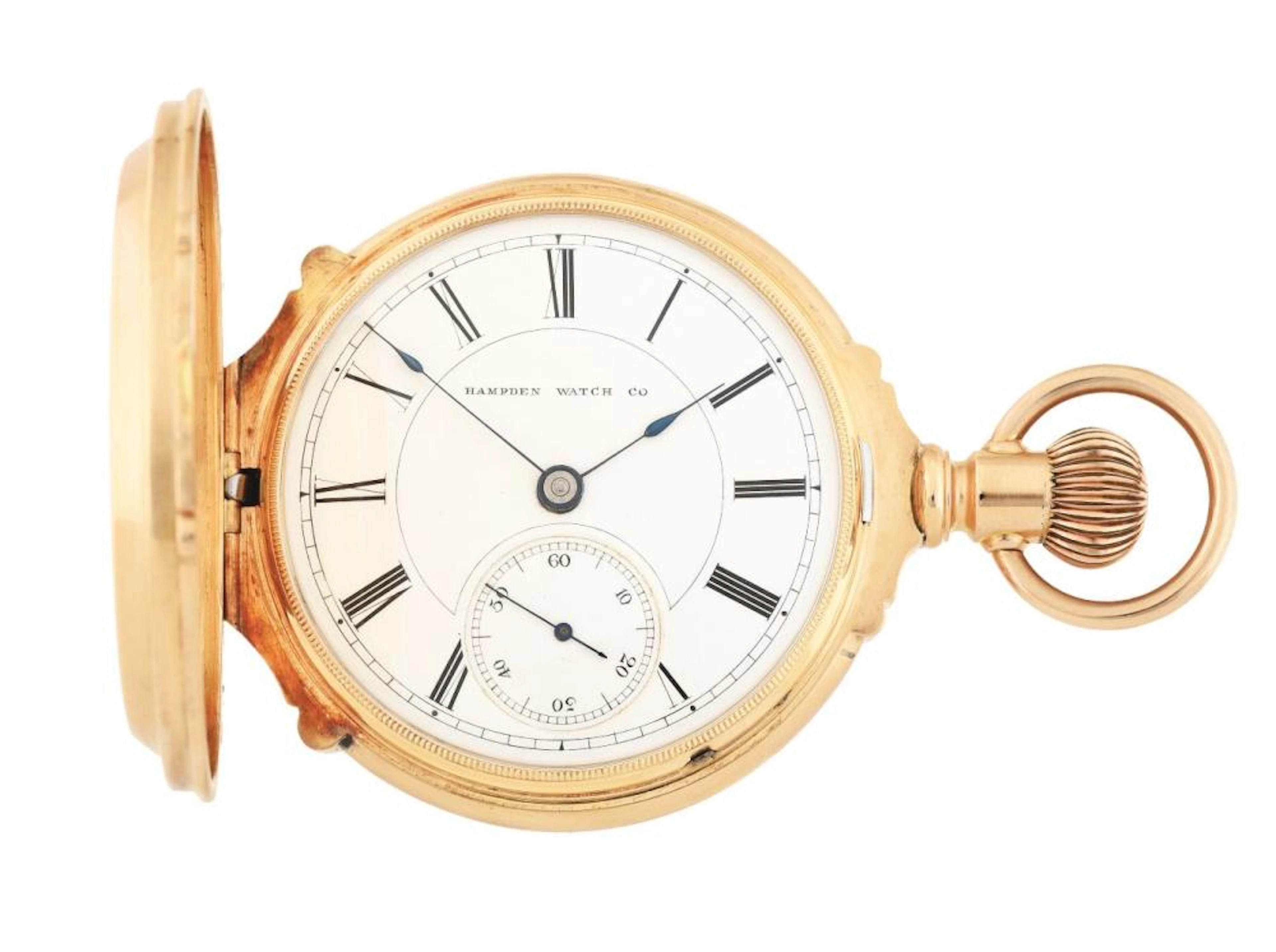 14K GOLD HAMPDEN NO.31 18S BOX HINGE H/C POCKET WATCH, CIRCA 1881.