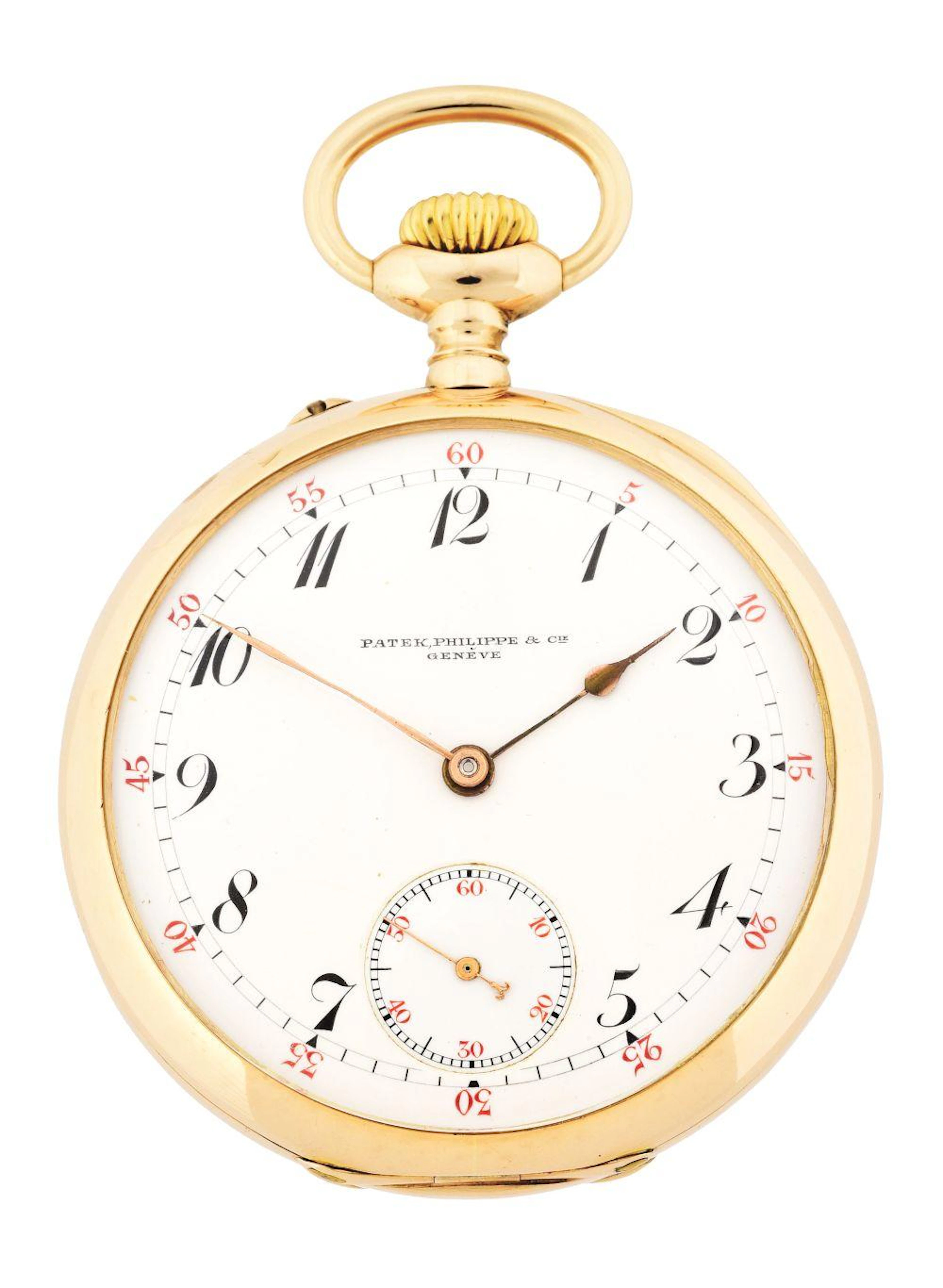 14K GOLD PATEK PHILIPPE O/F POCKET WATCH W/ENAMELED COAT OF ARMS.