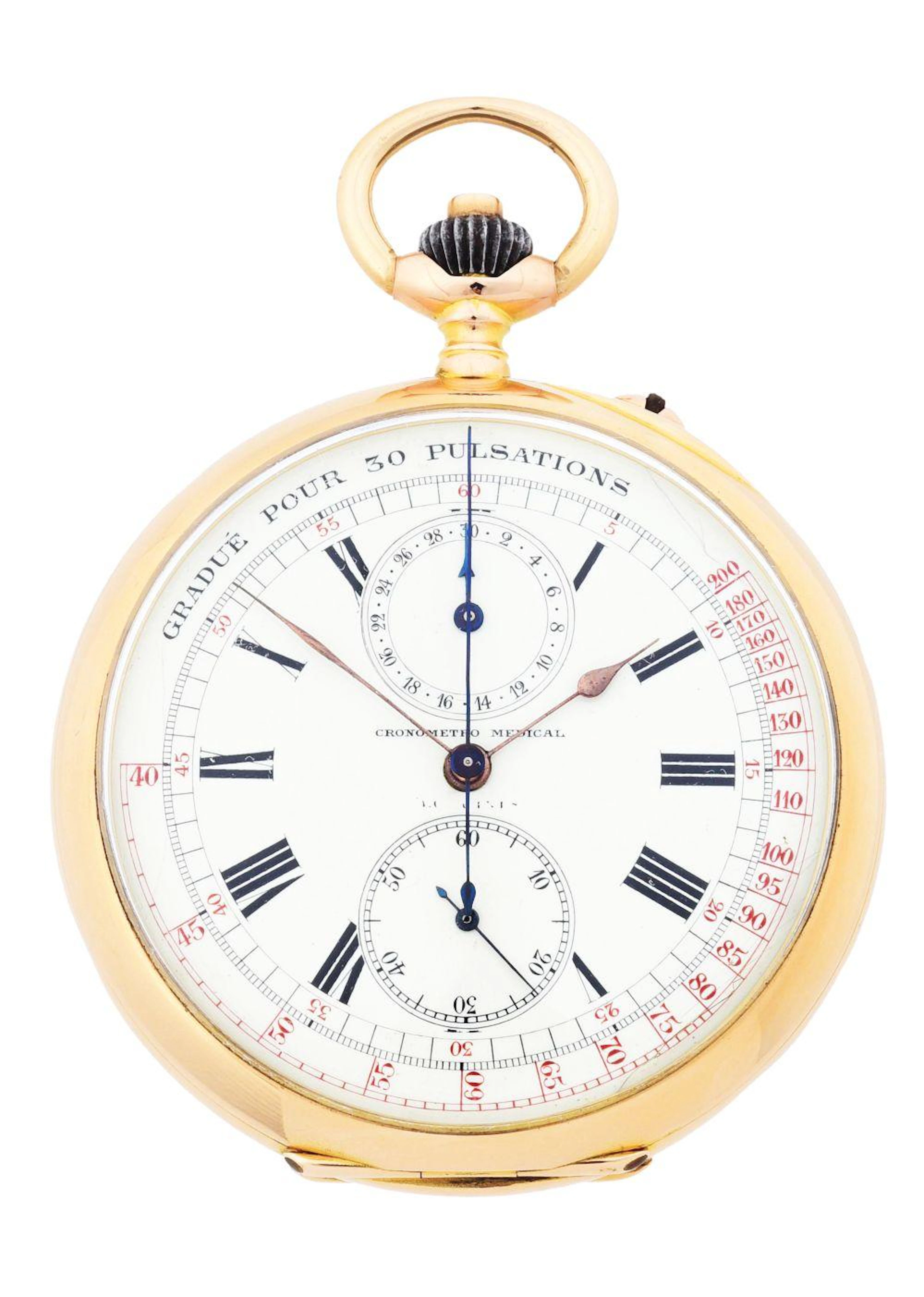 18K GOLD LONGINES CRONOMETRO MEDICAL DOCTOR'S CHRONOGRAPH O/F POCKET WATCH.