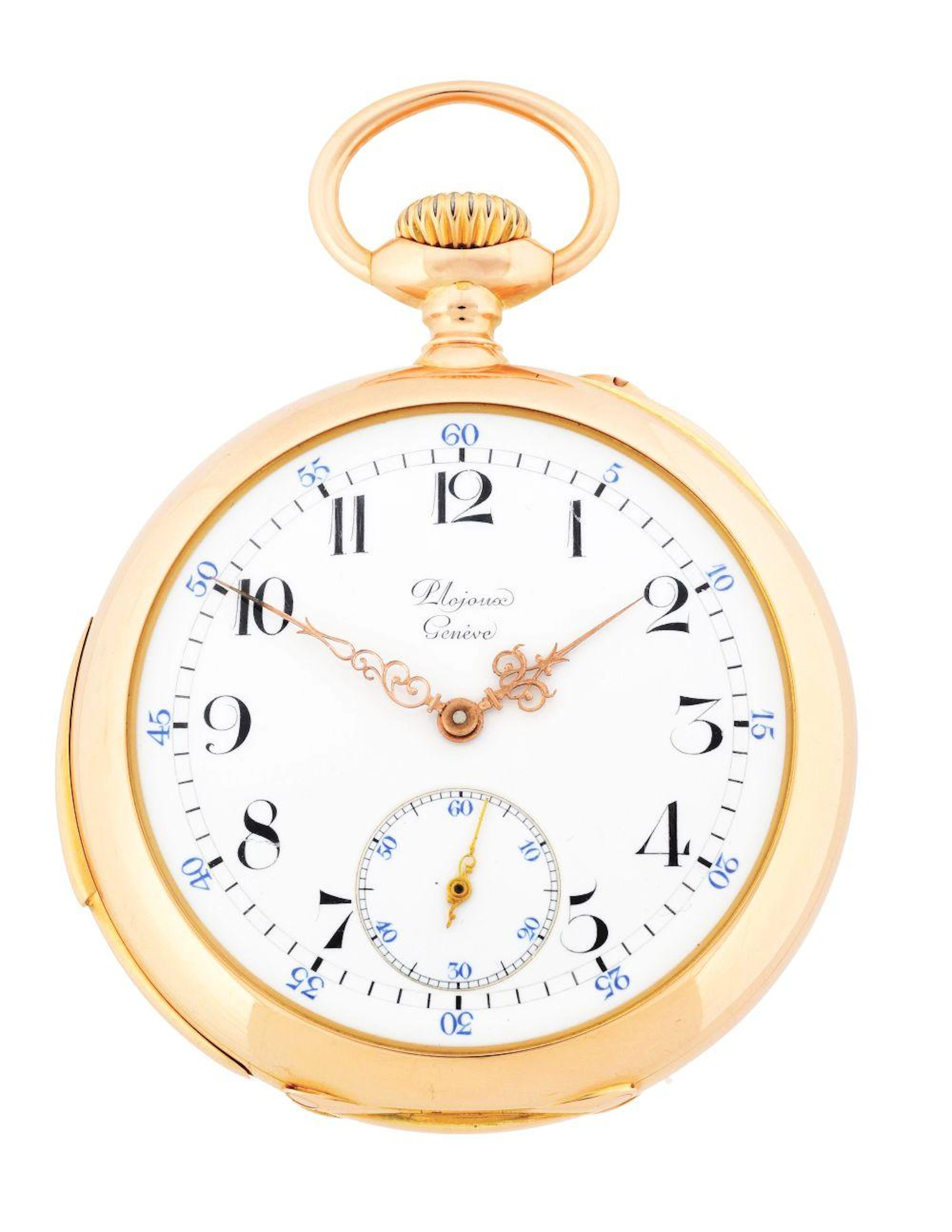 18K PINK GOLD PLOJOUX SWISS MINUTE REPEATING O/F POCKET WATCH.
