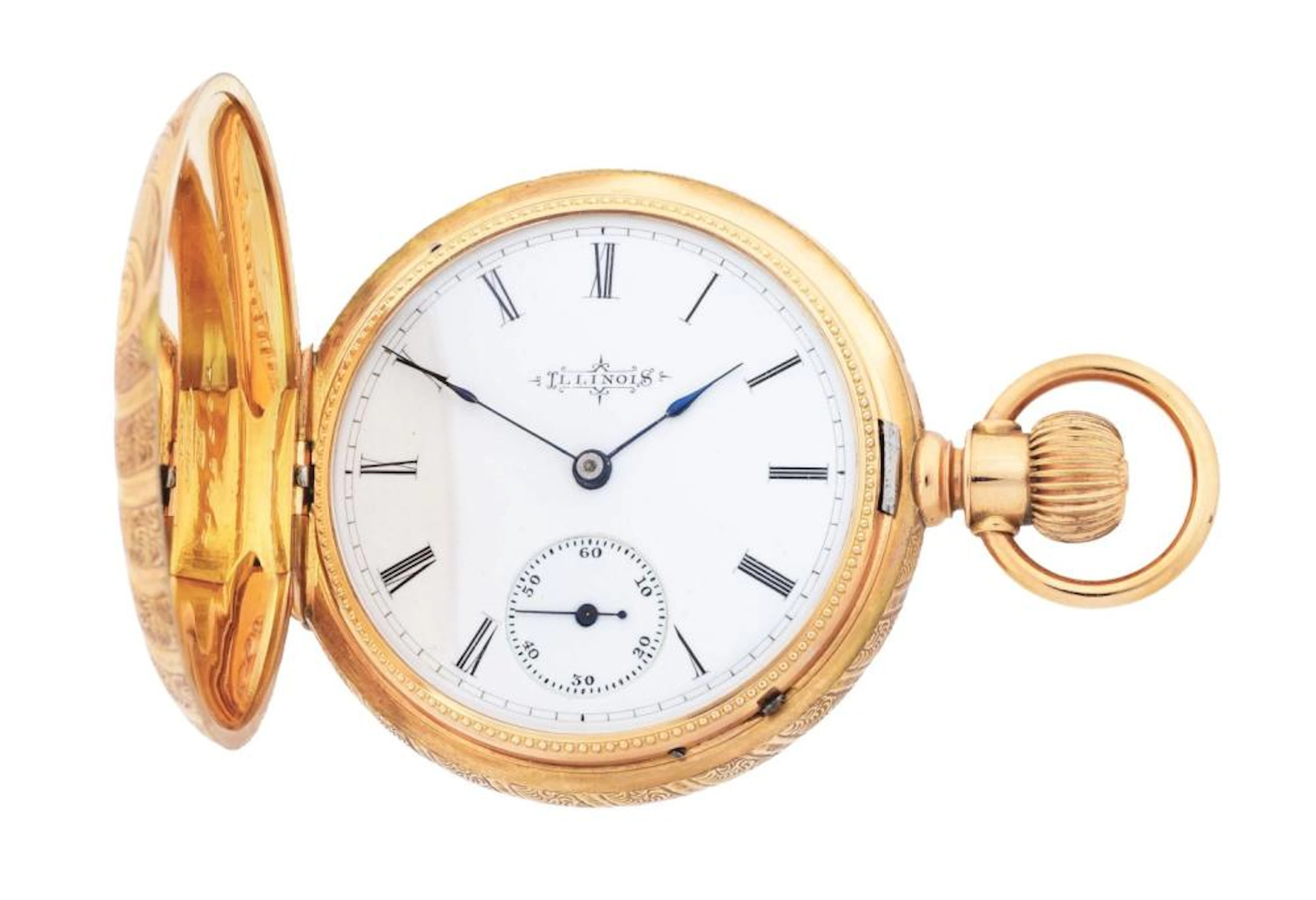 14K GOLD ILLINOIS 141 H/C POCKET WATCH W/STAG, CIRCA 1890.