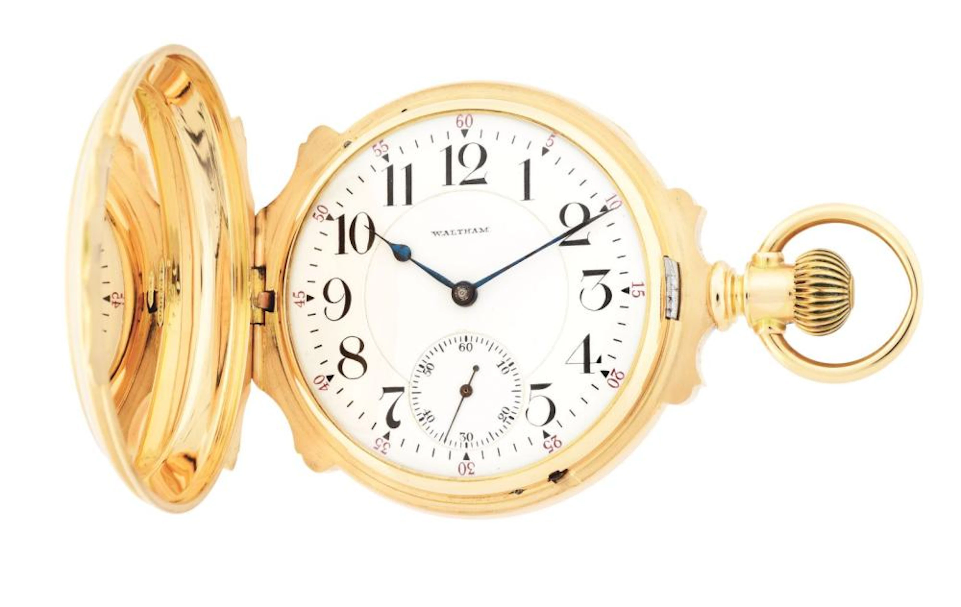 14K GOLD AMERICAN WALTHAM VANGUARD HEAVY BOX HINGE H/C POCKET WATCH, CIRCA 1903.
