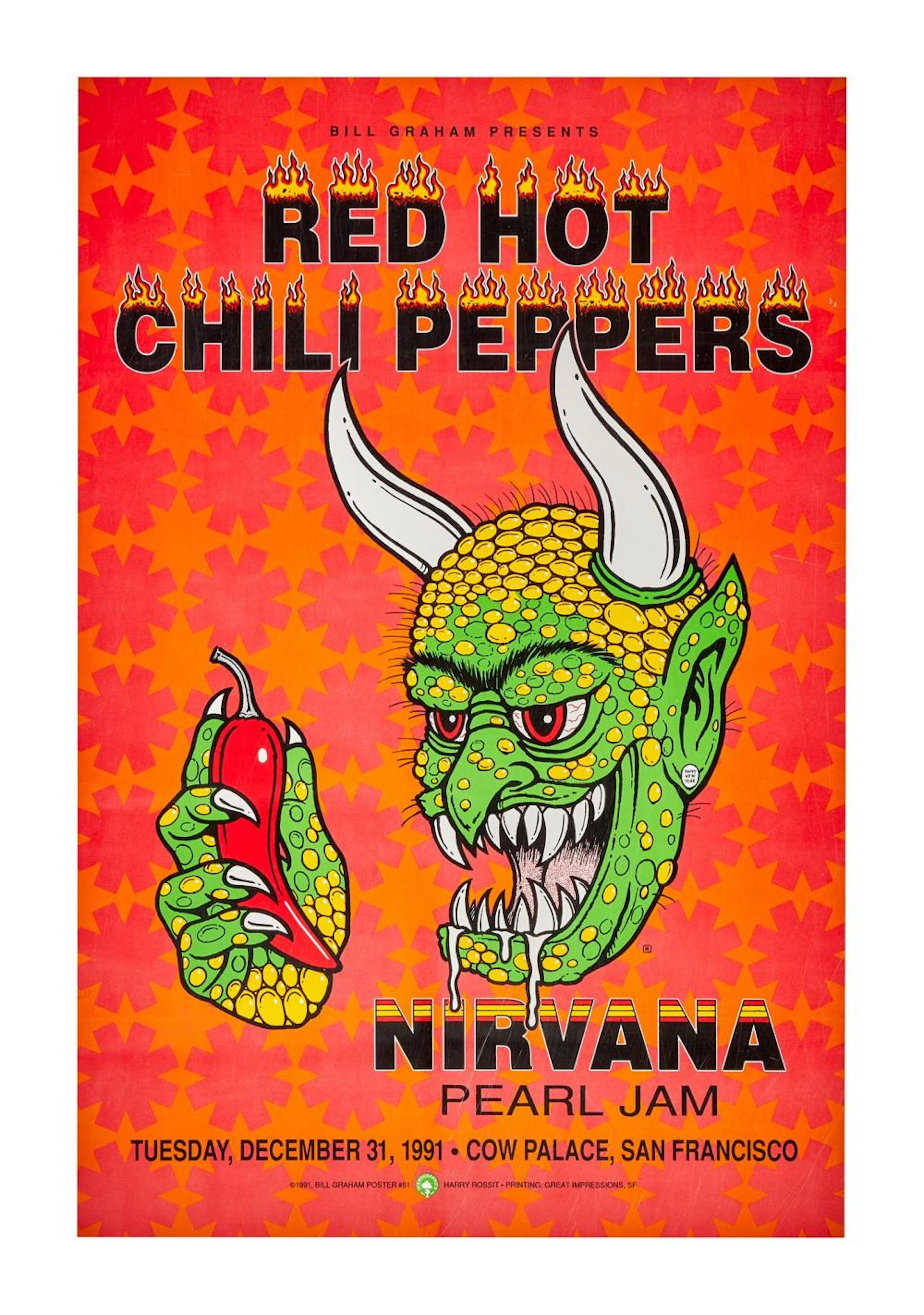 IRVANA | 1991 "RED HOT CHILI PEPPERS / NIRVANA / PEARL JAM" CONCERT POSTER