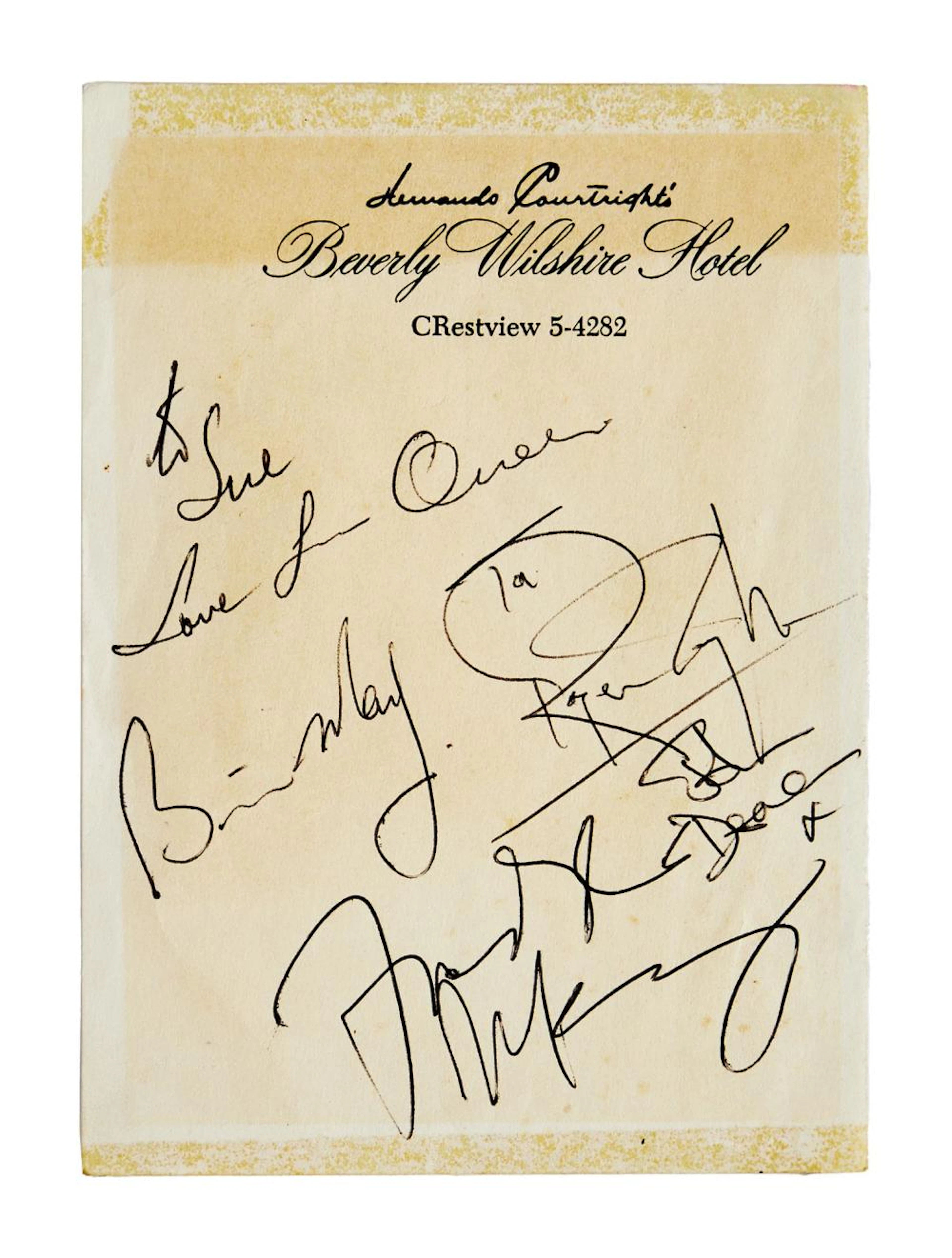QUEEN | 1970s BAND-SIGNED BEVERLY HILLS WILSHIRE HOTEL LETTERHEAD