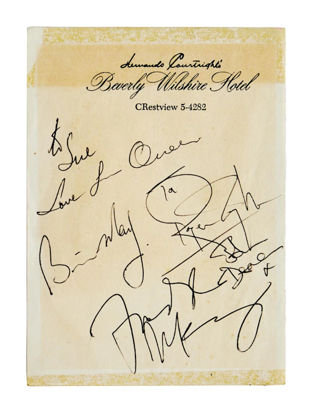 QUEEN | 1970s BAND-SIGNED BEVERLY HILLS WILSHIRE HOTEL LETTERHEAD