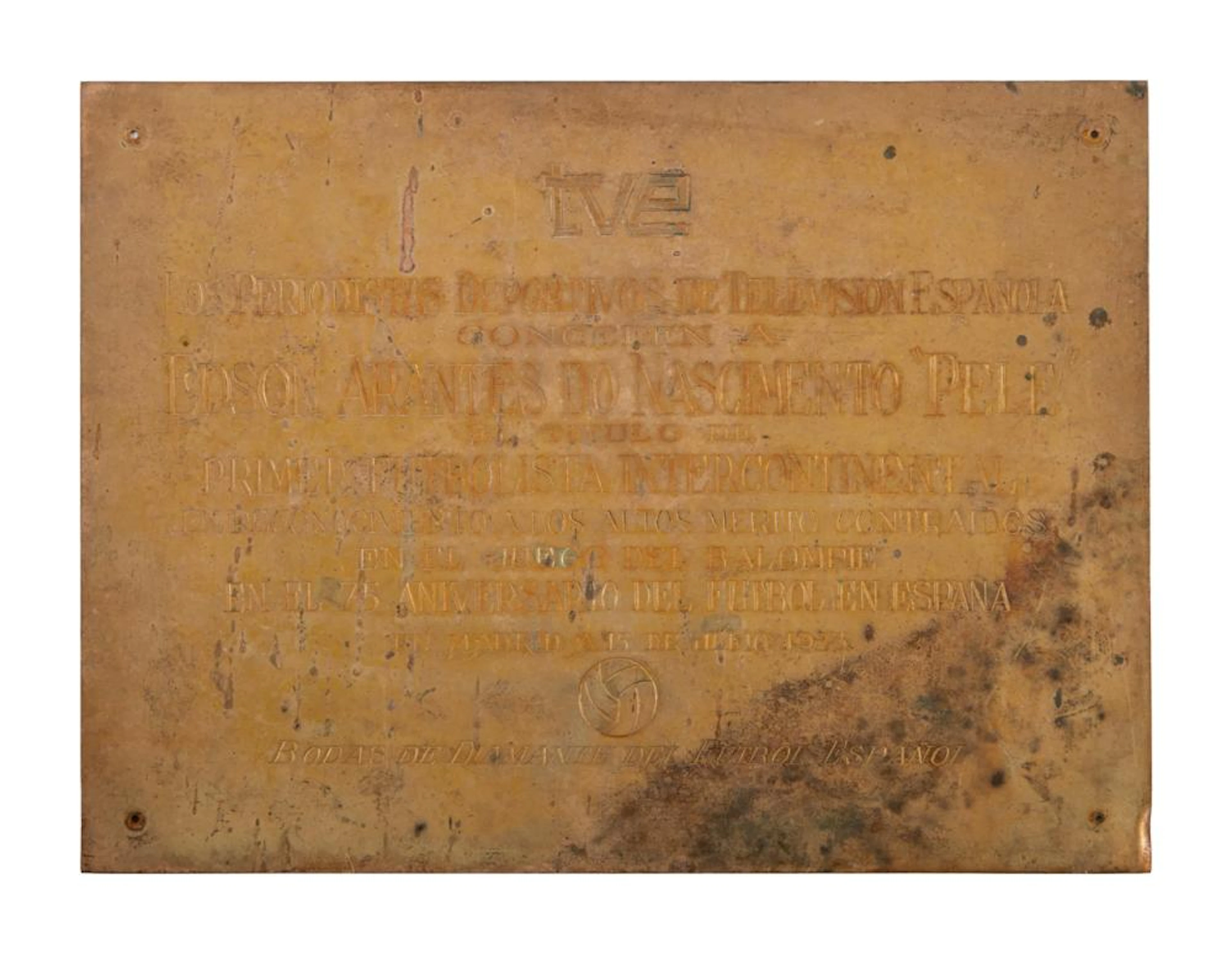 PELE: TVE TELEVISION "BEST FOOTBALL PLAYER IN THE WORLD" TRIBUTE PLAQUE