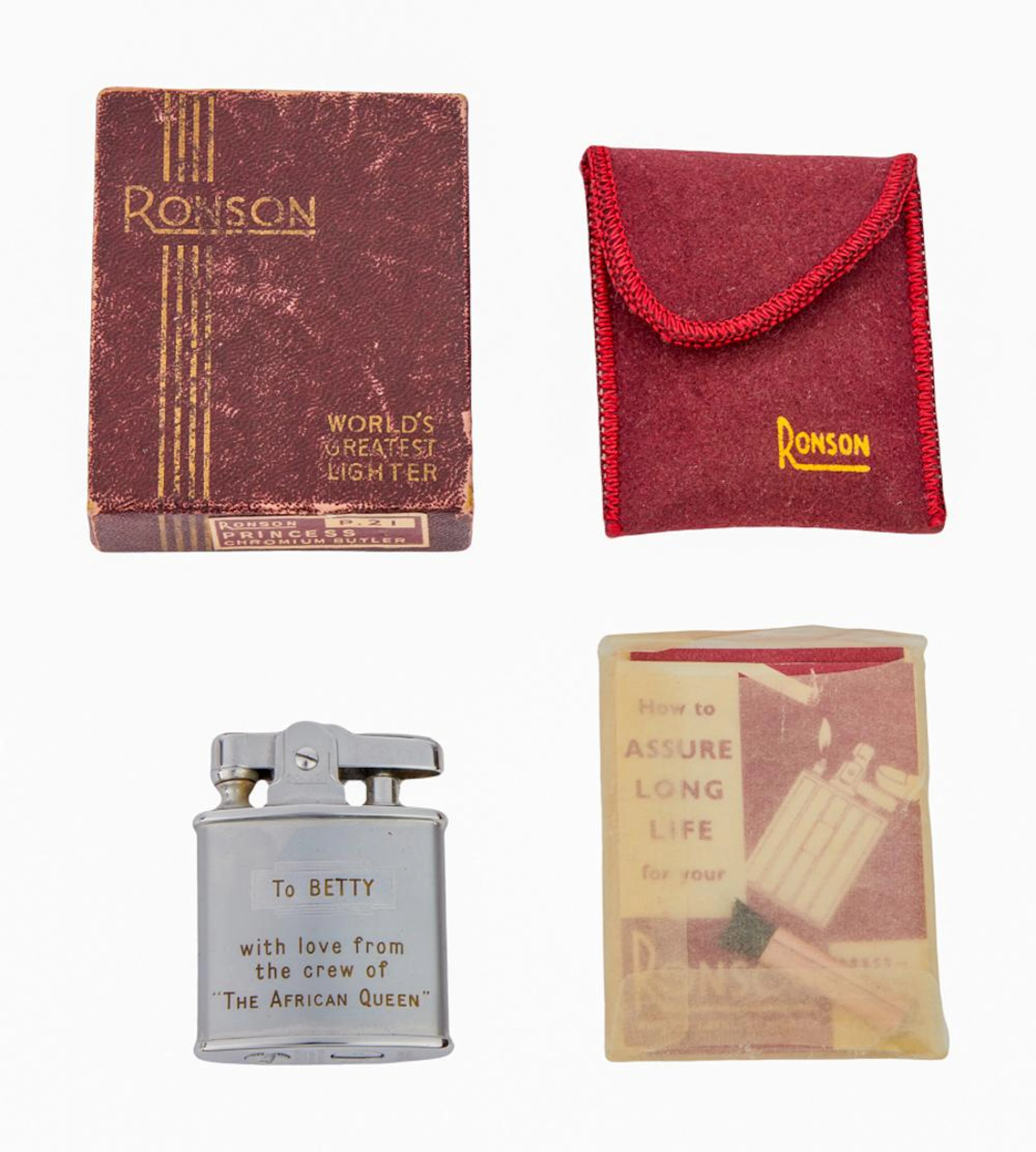 HUMPHREY BOGART | LAUREN BACALL "THE AFRICAN QUEEN" CREW-GIFTED ENGRAVED LIGHTER
