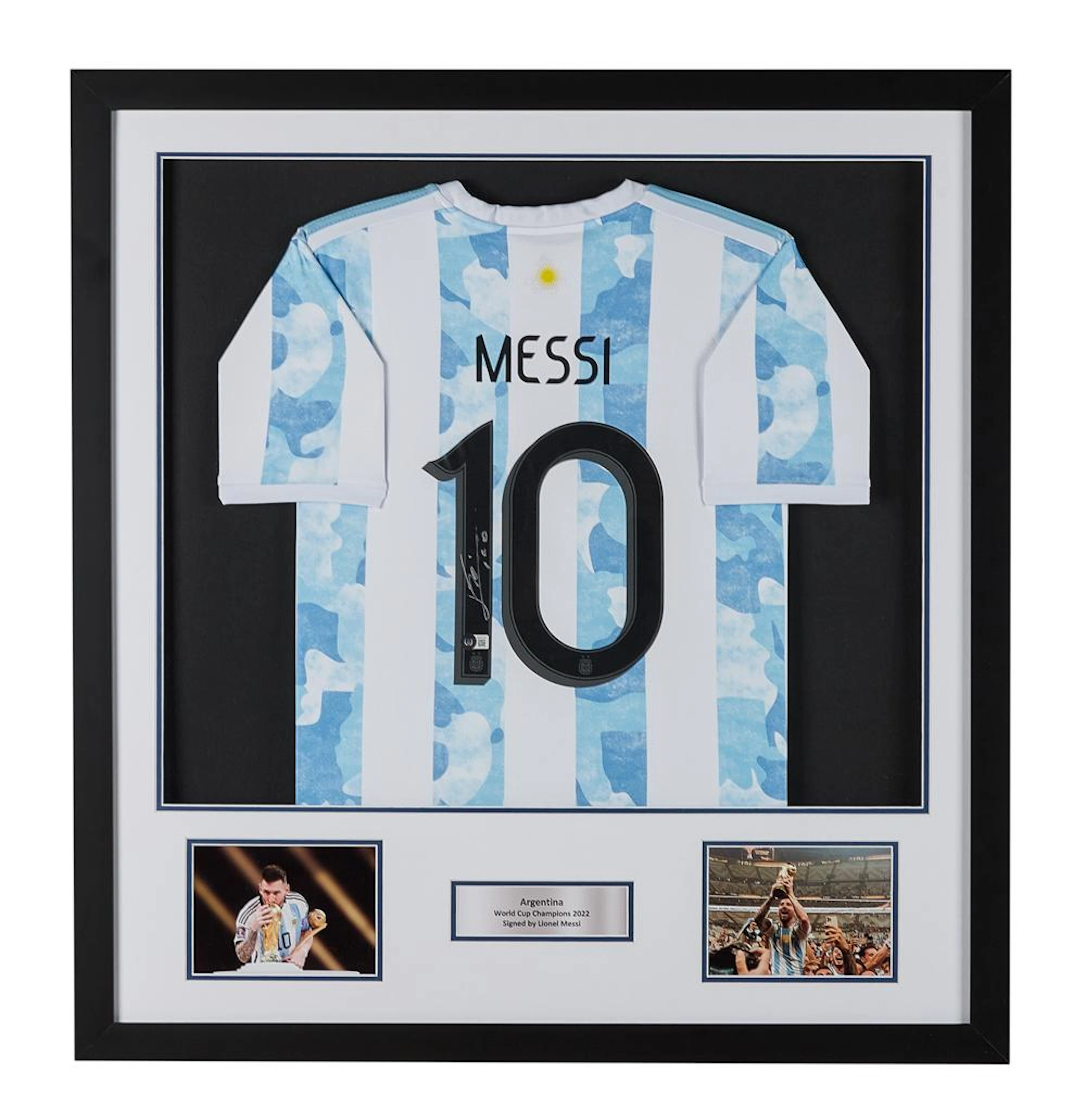 LIONEL MESSI: SIGNED 2022-23 ARGENTINA JERSEY SHADOWBOX DISPLAY (BECKETT)