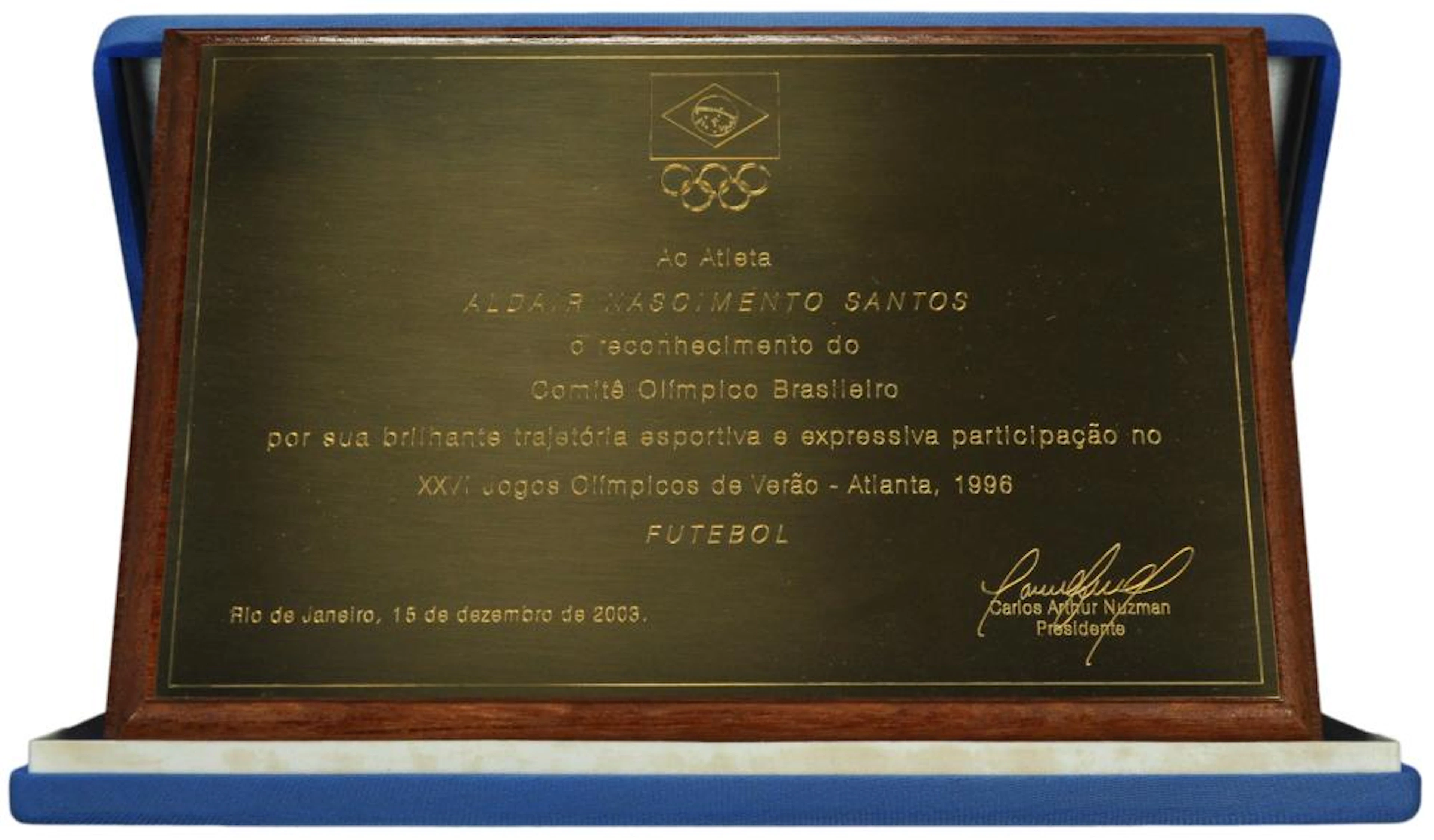 ALDAIR: 1996 OLYMPICS BRAZIL NATIONAL TEAM TRIBUTE AWARD PLAQUE