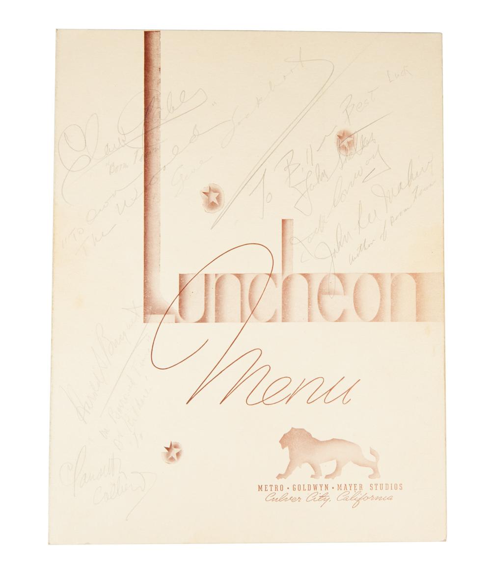Clark Gable And Claudette Colbert | Signed MGM Studio Luncheon Menu